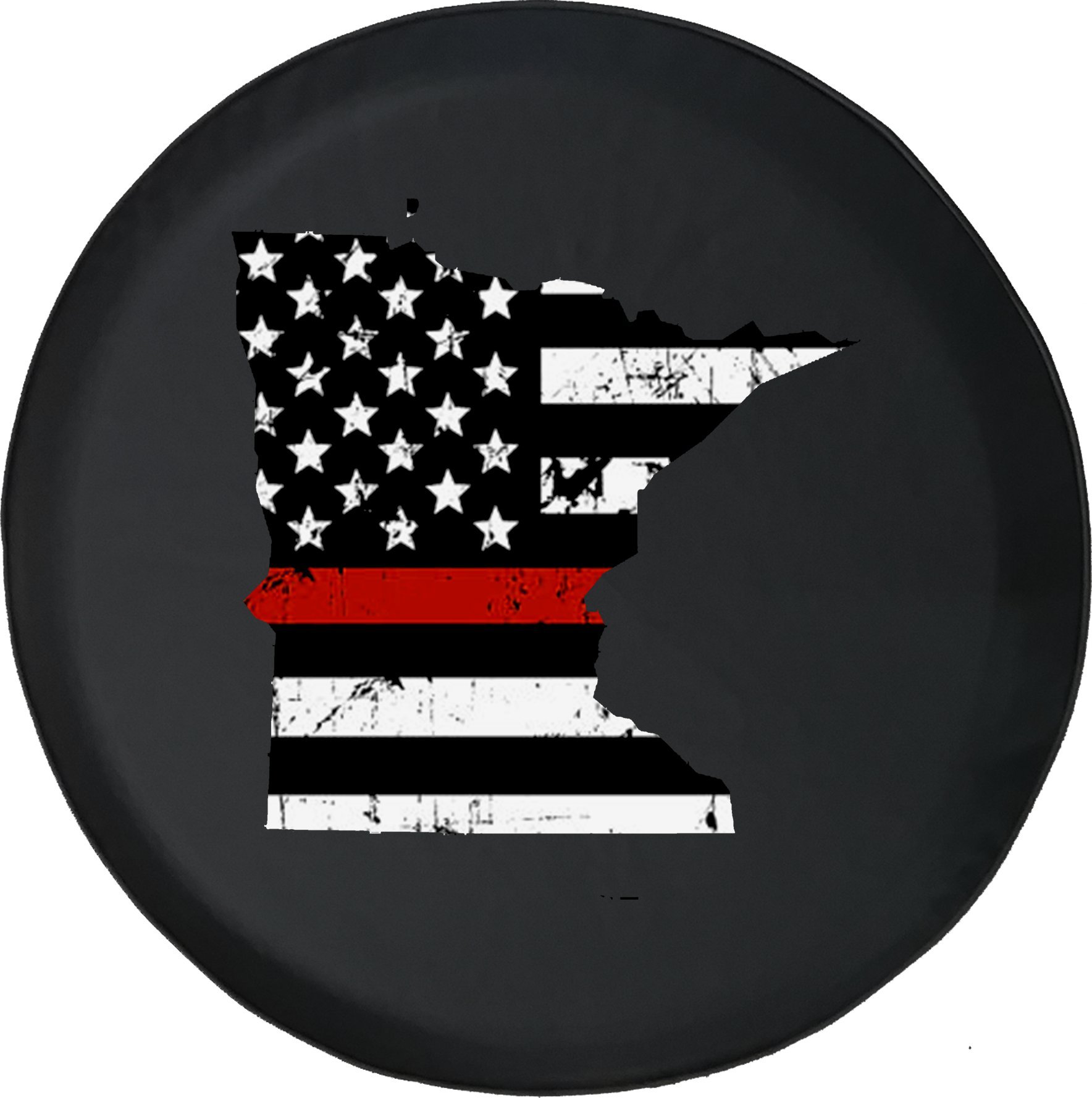 Black Tire Cover with Thin Red Line Distressed American Flag - 31 Inch for Trucks & SUVs | Minnesota Pride Accessory for Off-Road Adventures & Patriotic Displays