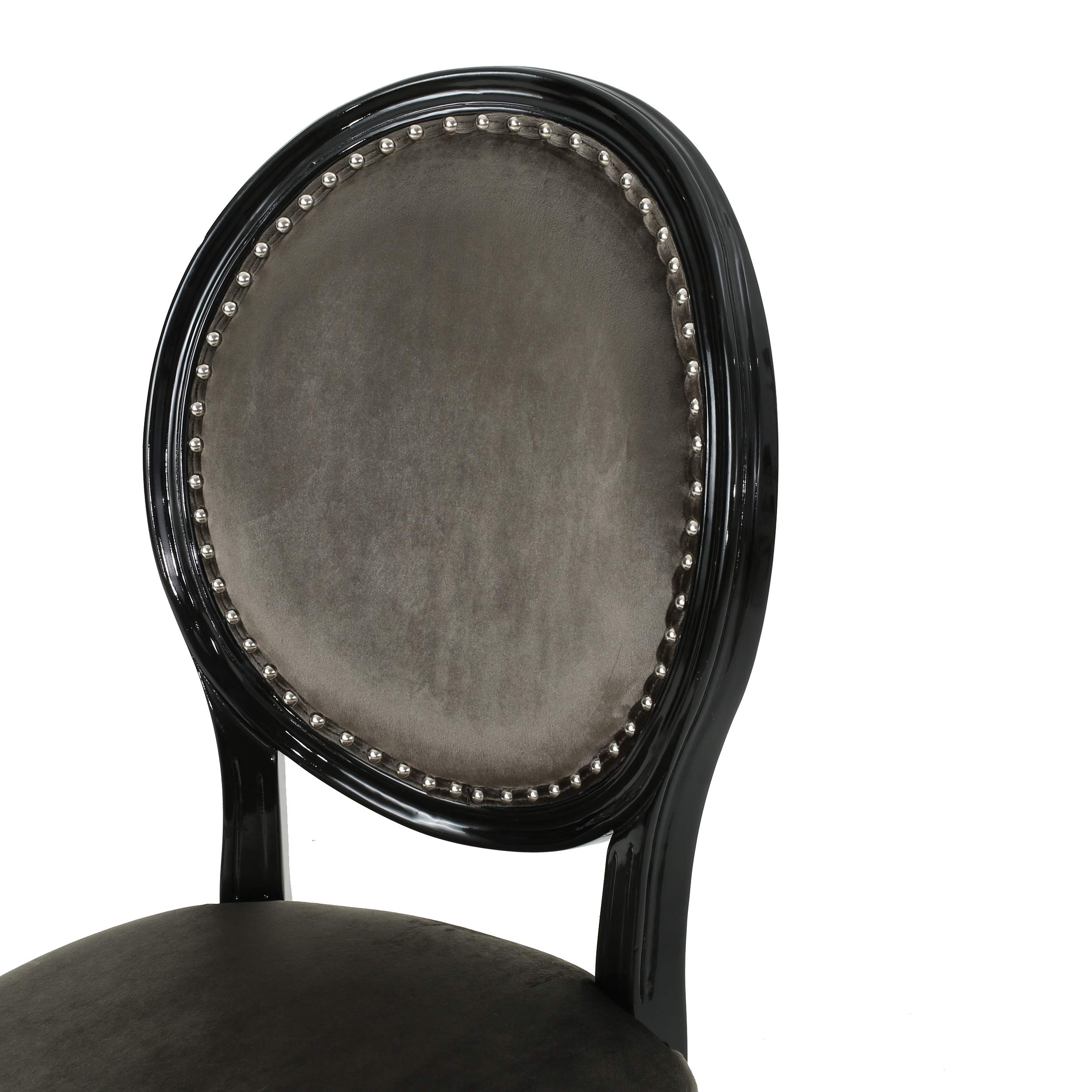 Christopher Knight Home Leroy Traditional Velvet Dining Chairs with Gloss Black Legs, Set of 2, Grey & Black - Elegant Seating for Formal Dining Rooms, Kitchen Tables & Home Offices