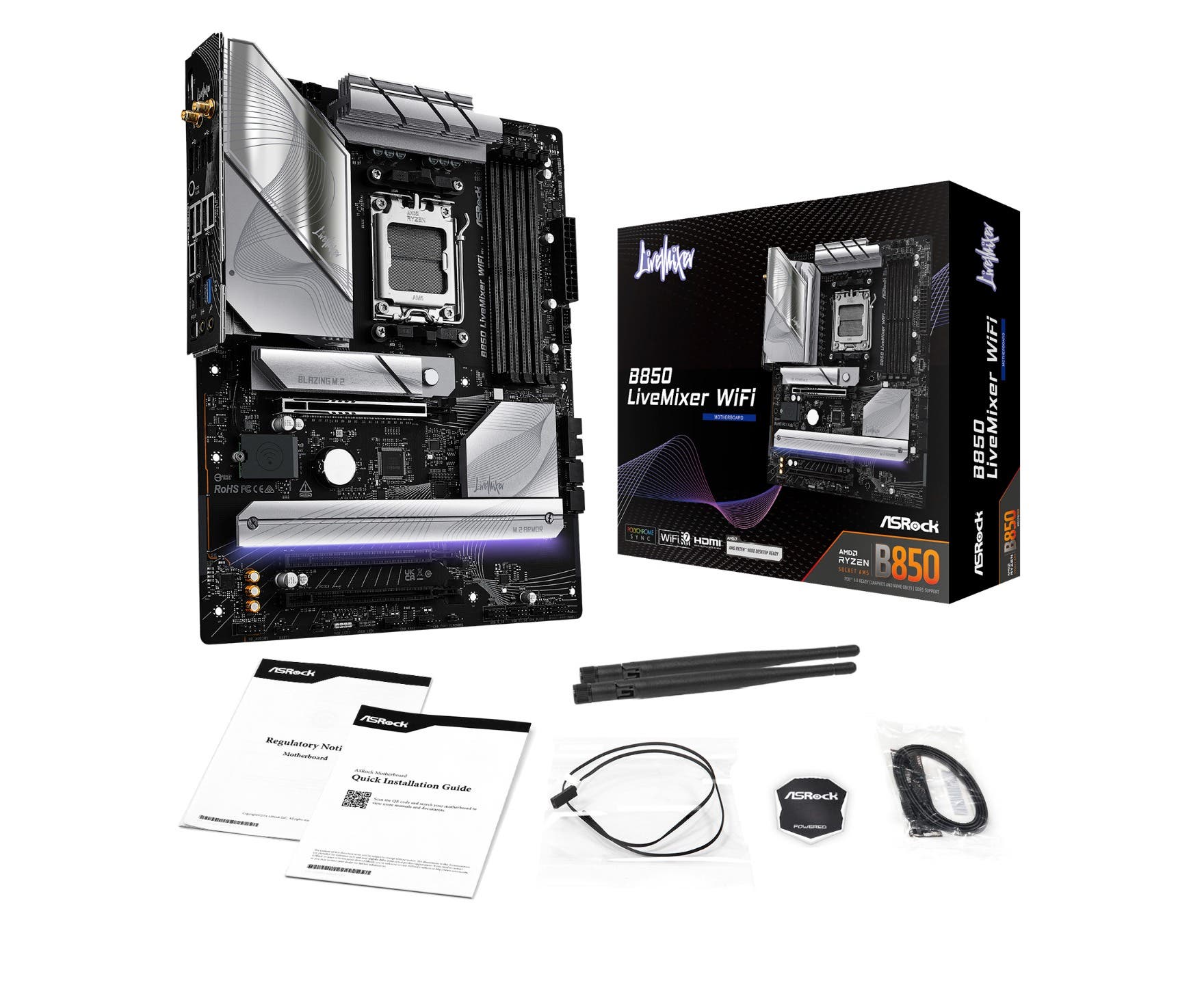 ASRock B850 LiveMixer WiFi AMD Ryzen AM5 DDR5 ATX Gaming Motherboard - Supports Ryzen 7000 Series, PCIe 5.0, DDR5 Memory - Perfect for Gaming PCs, Workstations & Content Creation