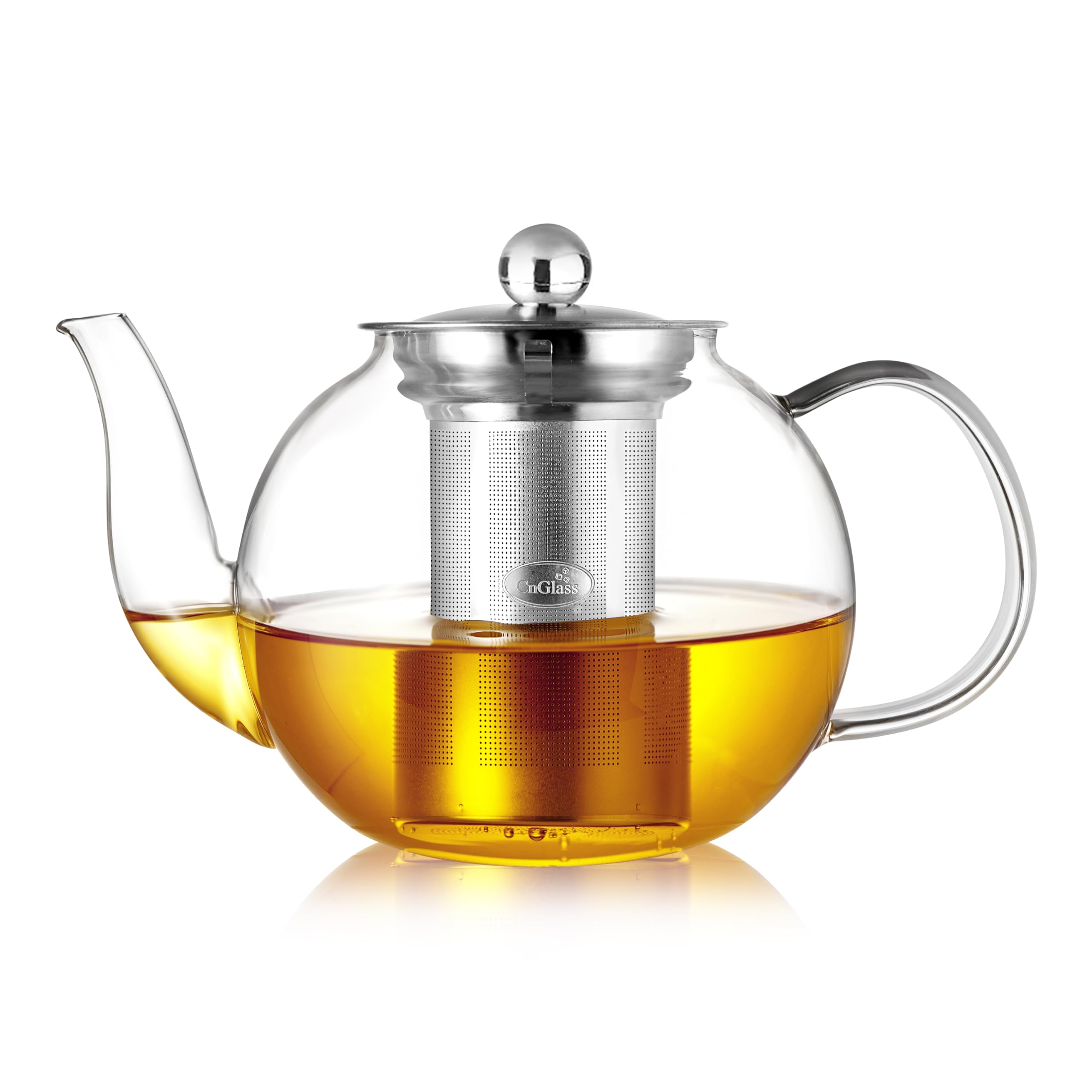 CNGLASS 900ml Glass Teapot with Removable Infuser - Clear Stovetop Safe Tea Kettle for Blooming & Loose Leaf Tea - Perfect for Home, Office & Gift Giving