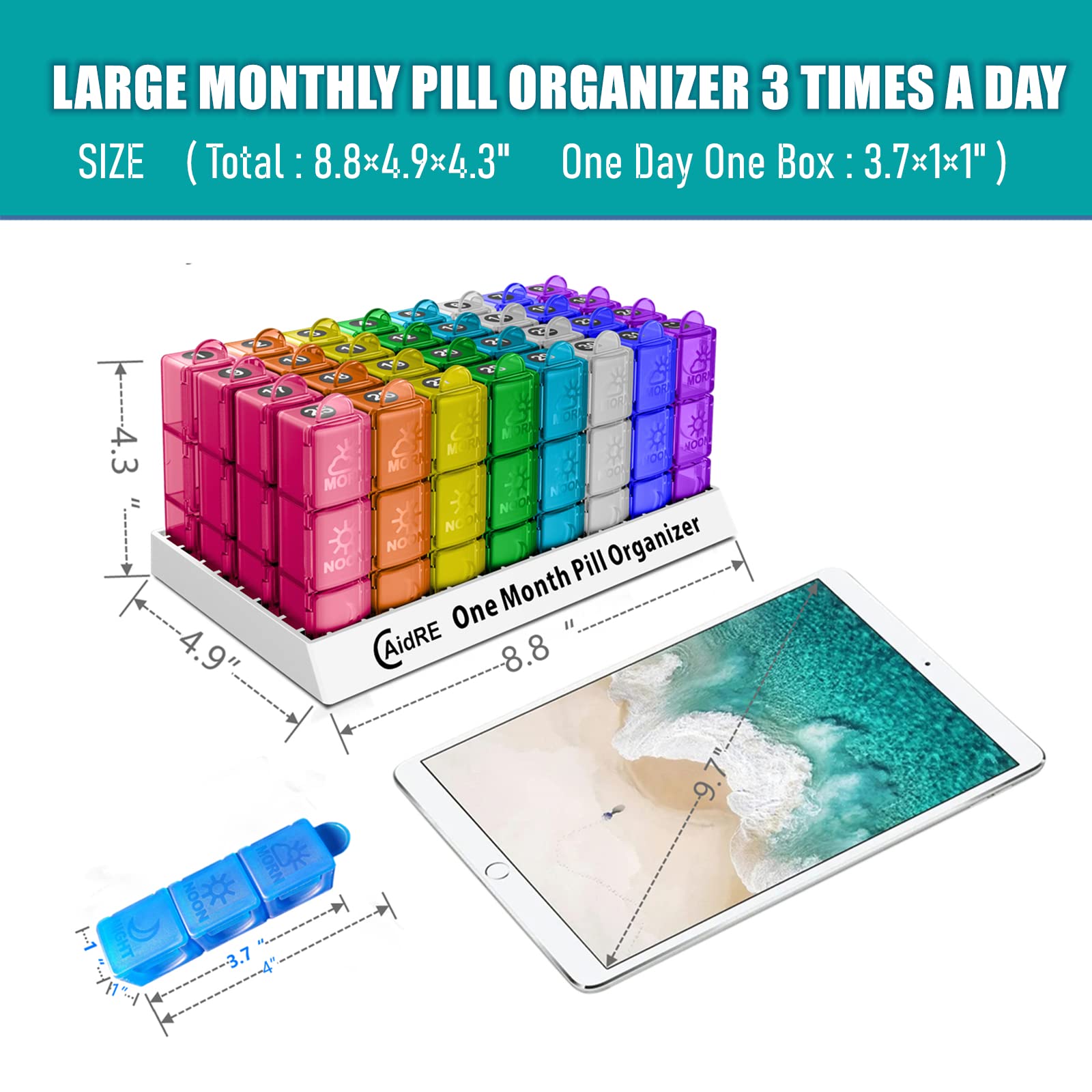 30 Day Monthly Pill Organizer - 3 Times a Day Pill Box for Vitamins, Fish Oil, Supplements & Medications | Perfect for Travel, Home & Daily Medication Management
