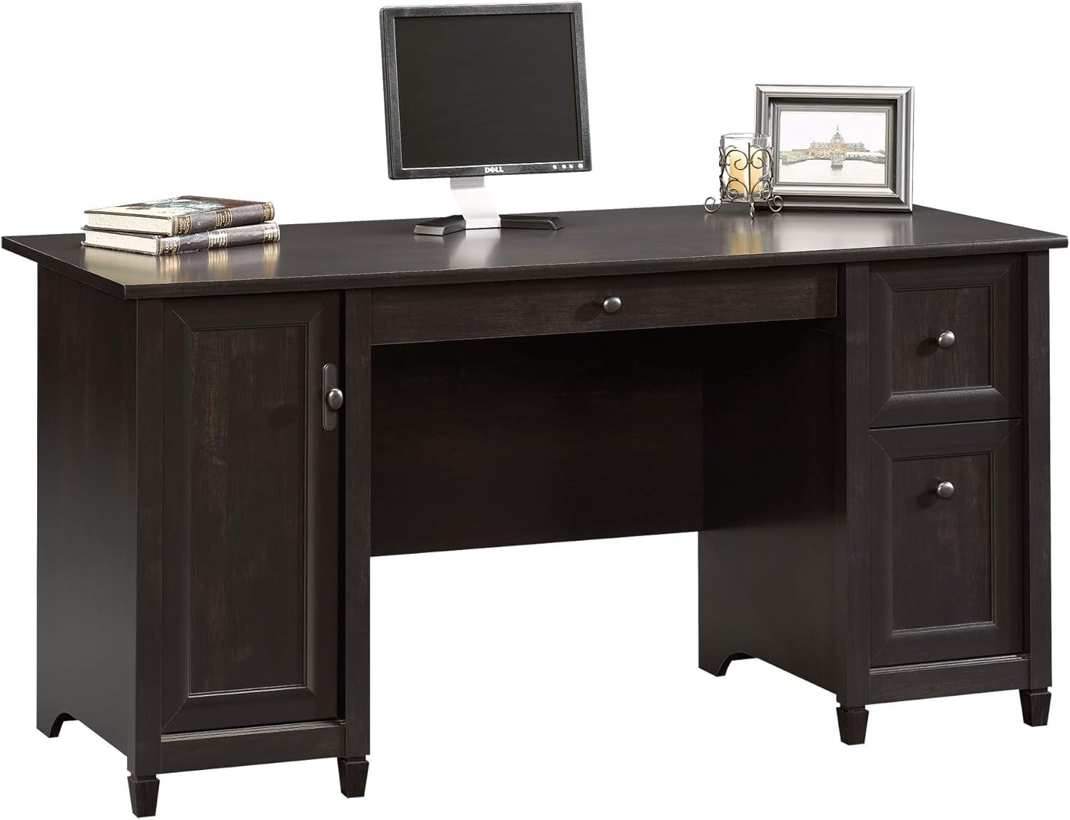 Pemberly Row Engineered Wood 2-Drawer Computer Desk in Estate Black - Compact Home Office Desk for Small Spaces, Study & Workstation