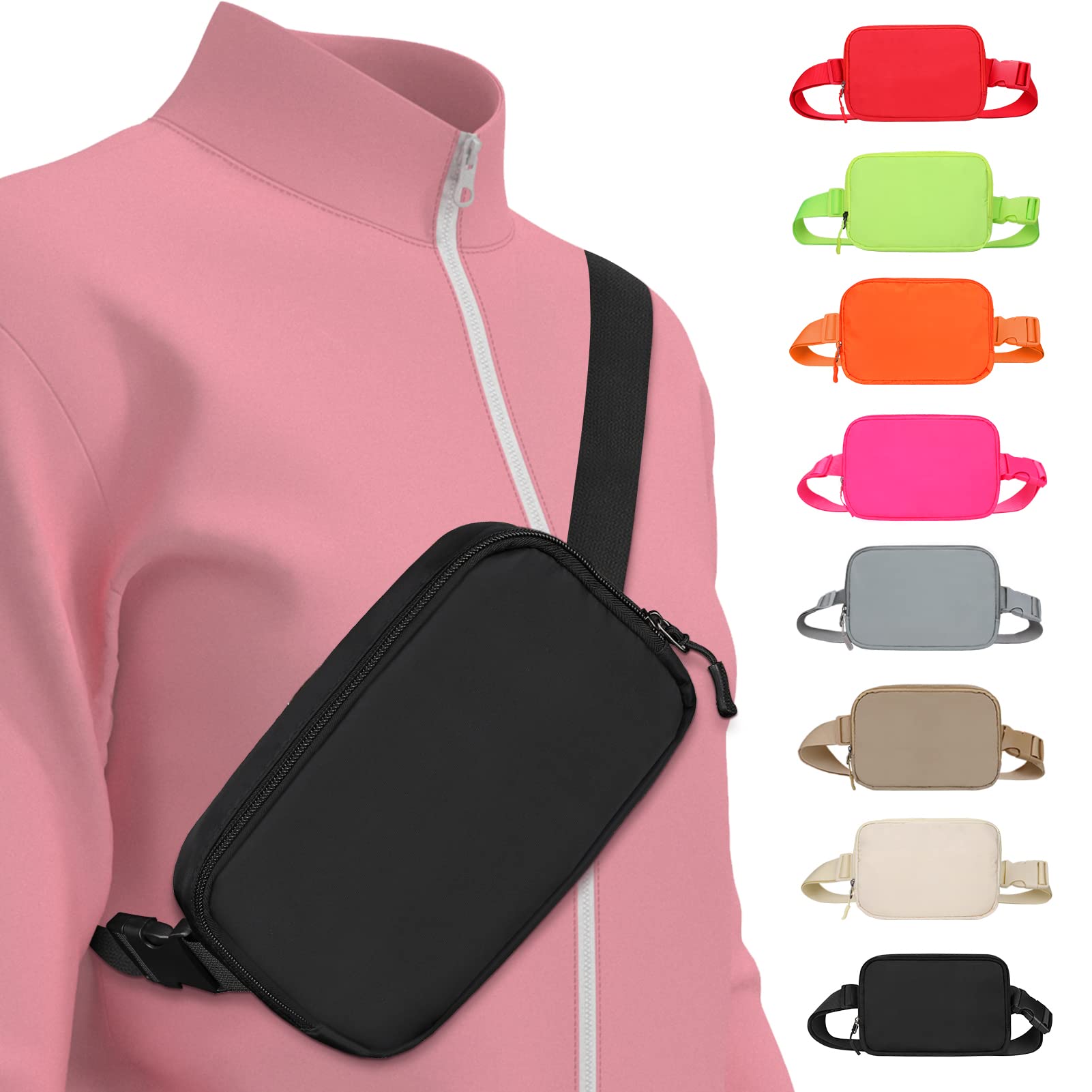 Women's Adjustable Strap Fanny Pack - Black Crossbody Belt Bag for Running, Travel & Outdoor Activities | Fashionable Waist Pack for Gym, Hiking & Daily Use
