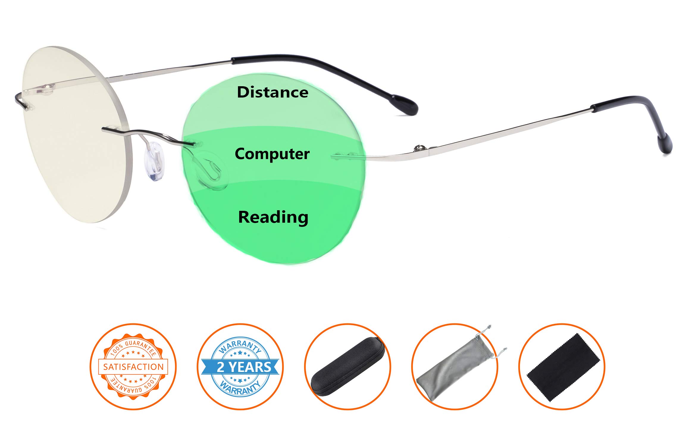 CessBlu Rimless Progressive Reading Glasses - Round Multifocal Blue Light Blocking Readers for Women - Perfect for Computer Work, Reading & Screen Time