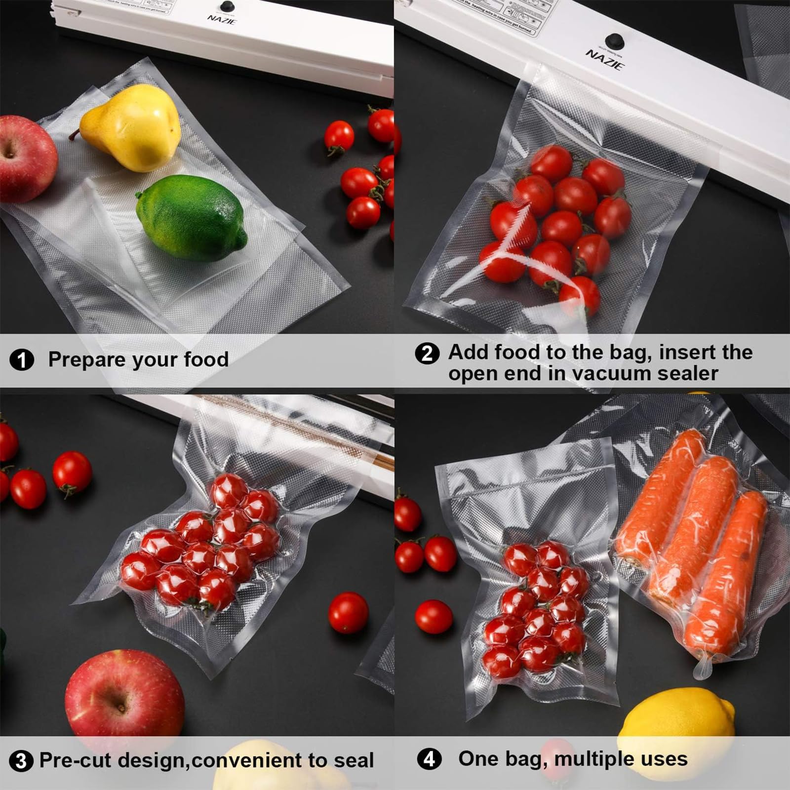Outus 4x6 Inch Vacuum Sealer Bags - 240 Pre-Cut Heat Seal Bags for Food Preservation | Airtight Storage for Meats, Vegetables & Meal Prep | Freezer & Sous Vide Safe