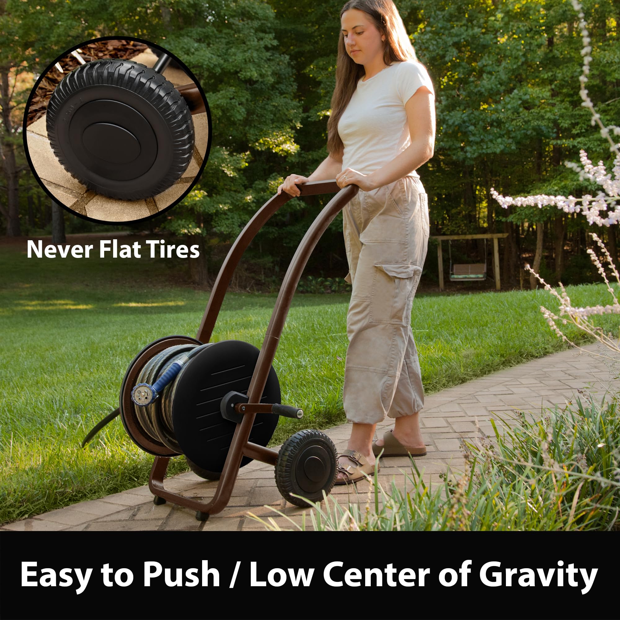 Liberty Garden 303 Two Wheel Heavy Duty Hose Cart - Bronze/Black Outdoor Watering Solution for Garden, Lawn & Yard Maintenance