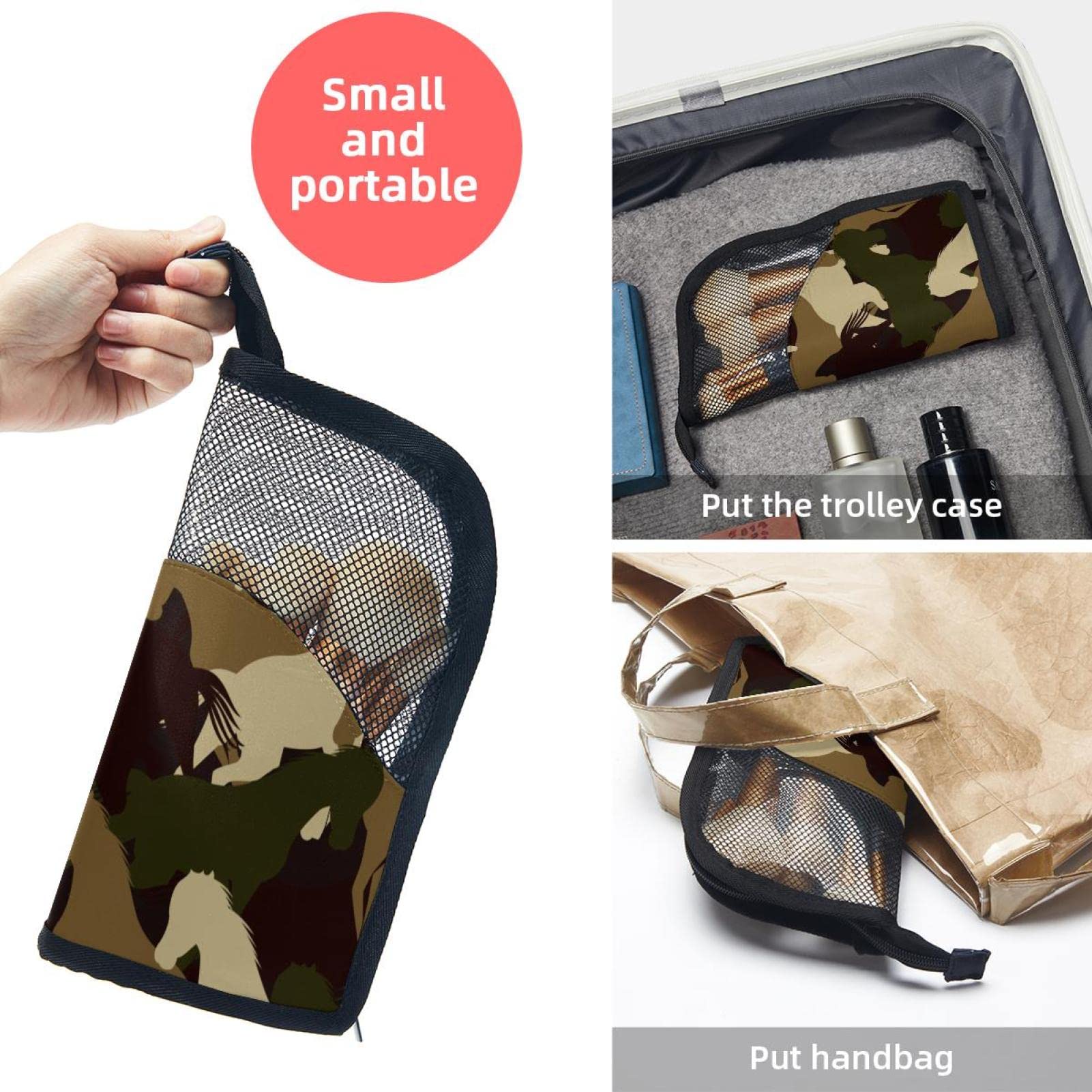 12-Piece Makeup Brush Organizer Bag with Horse Silhouette Camouflage - Portable Makeup Brush Holder Case for Travel & Home Storage