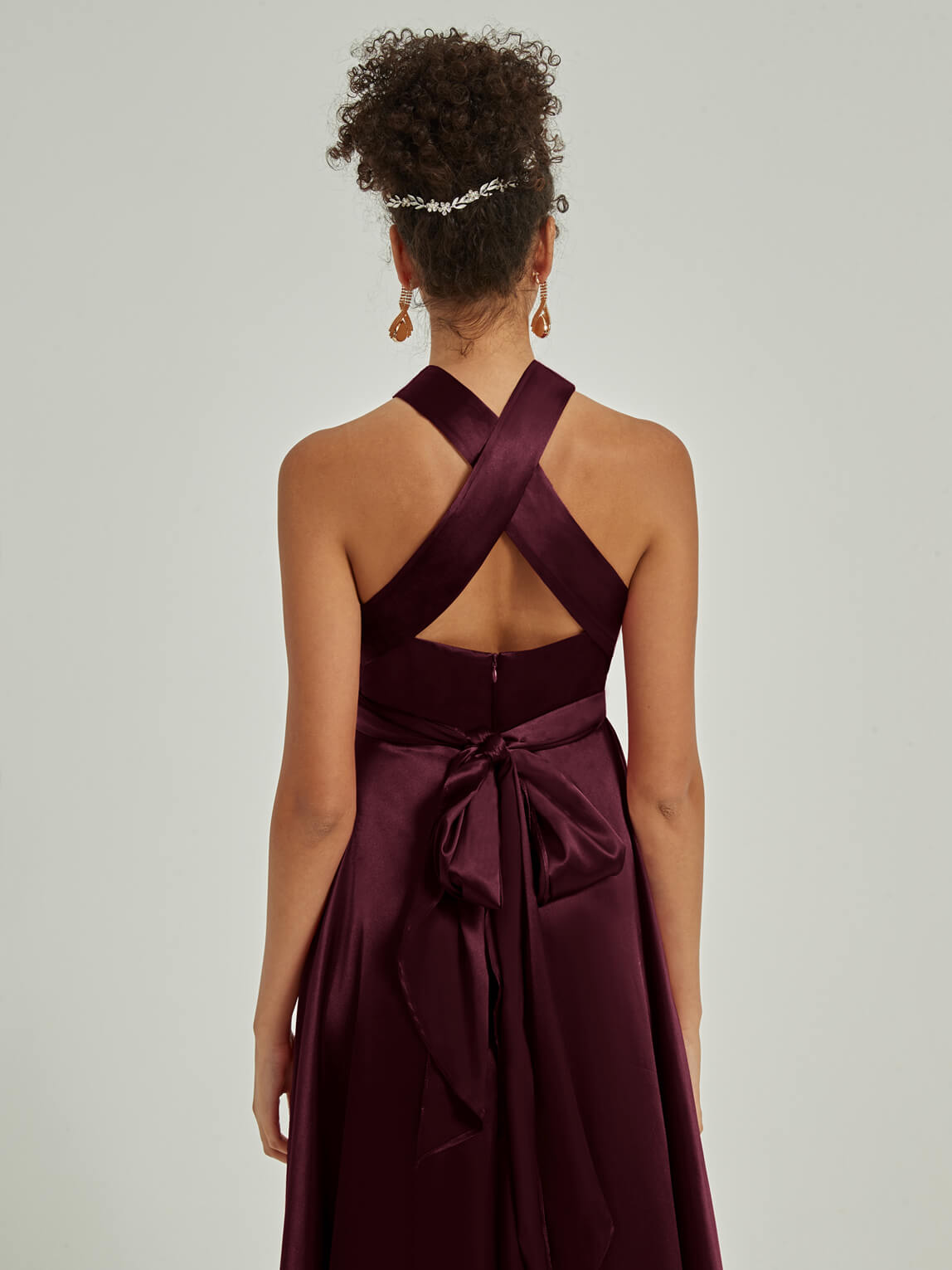Elegant Cabernet Satin Convertible Bridesmaid Dress - Multi-Way Wrap A-Line Gown for Weddings, Prom & Formal Events