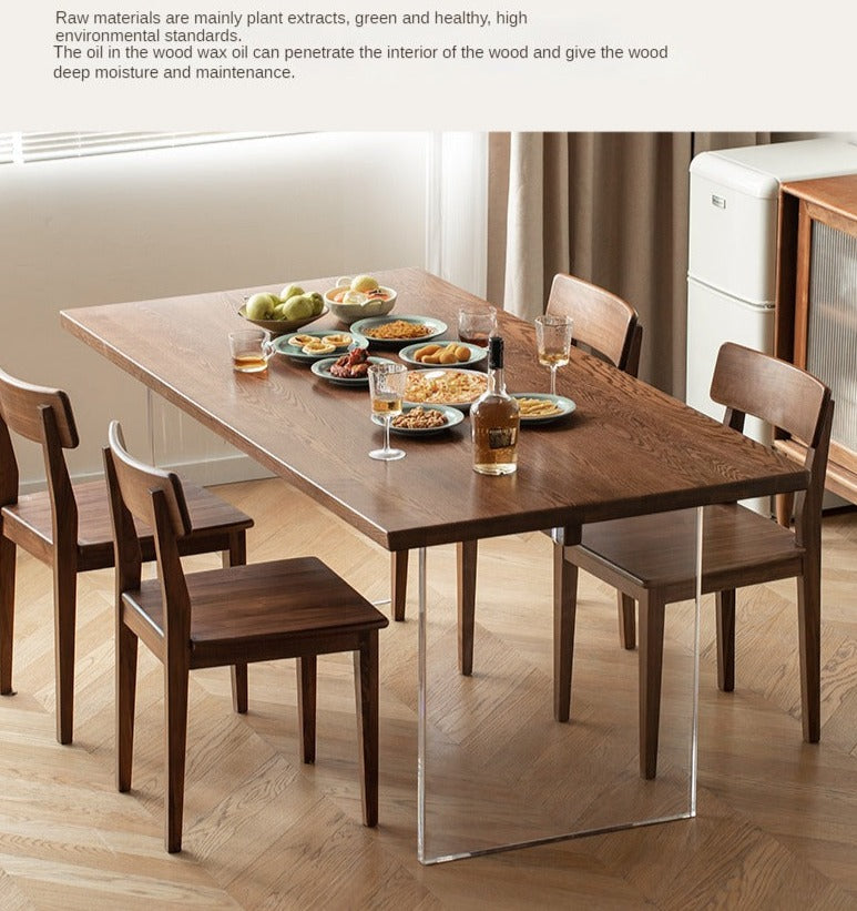 Solid Oak & Black Walnut Acrylic Floating Dining Table - Large Size Modern Wooden Table for Dining Room, Kitchen, and Open Concept Living Spaces