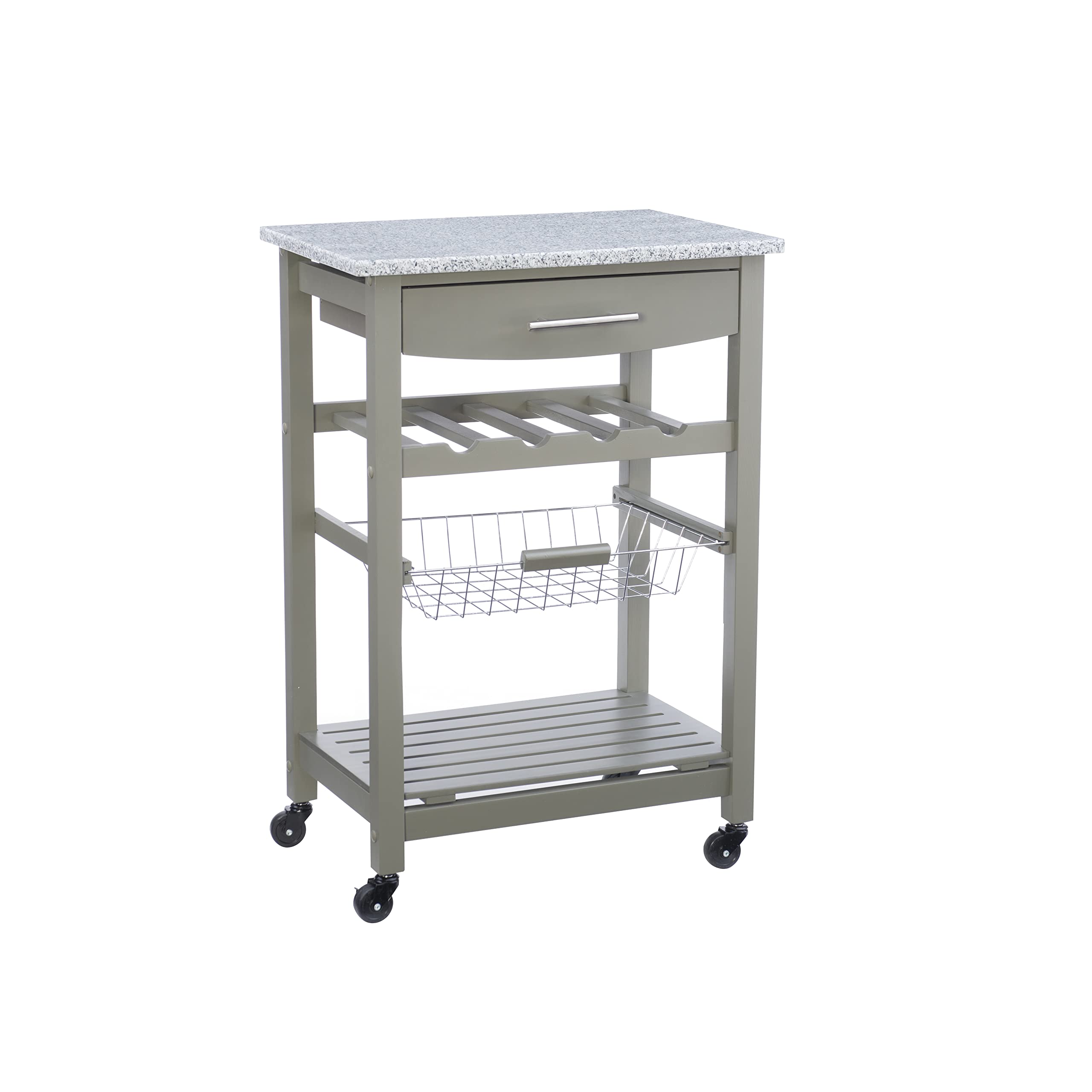 Linon Kitchen Island Cart with Storage, Gray - Rolling Kitchen Island for Small Spaces, Extra Countertop & Cabinet Space for Cooking, Baking & Meal Prep