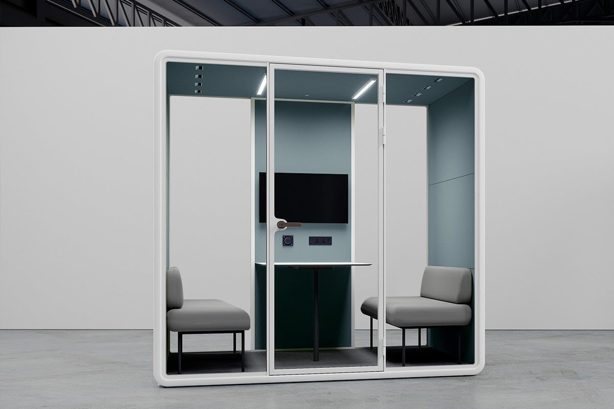Nest 4 Person Meeting Booth with Echo Panel & Fabric - Soundproof Office Pod for Team Collaboration & Private Calls