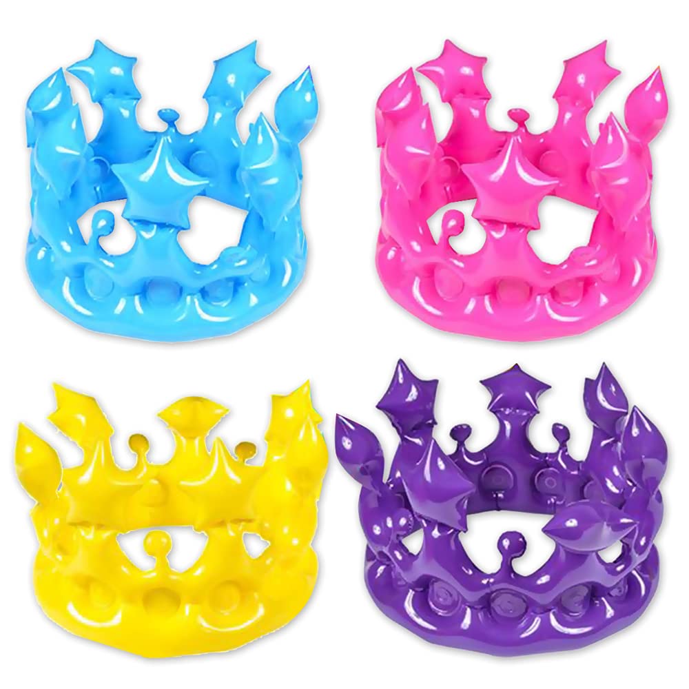 **ArtCreativity Inflatable Crown Set of 4 - Vibrant Princess Party Decorations for Kids & Adults, Fun Pool Toys & Birthday Accessories - Perfect for Pool Parties, Birthdays & Themed Events**