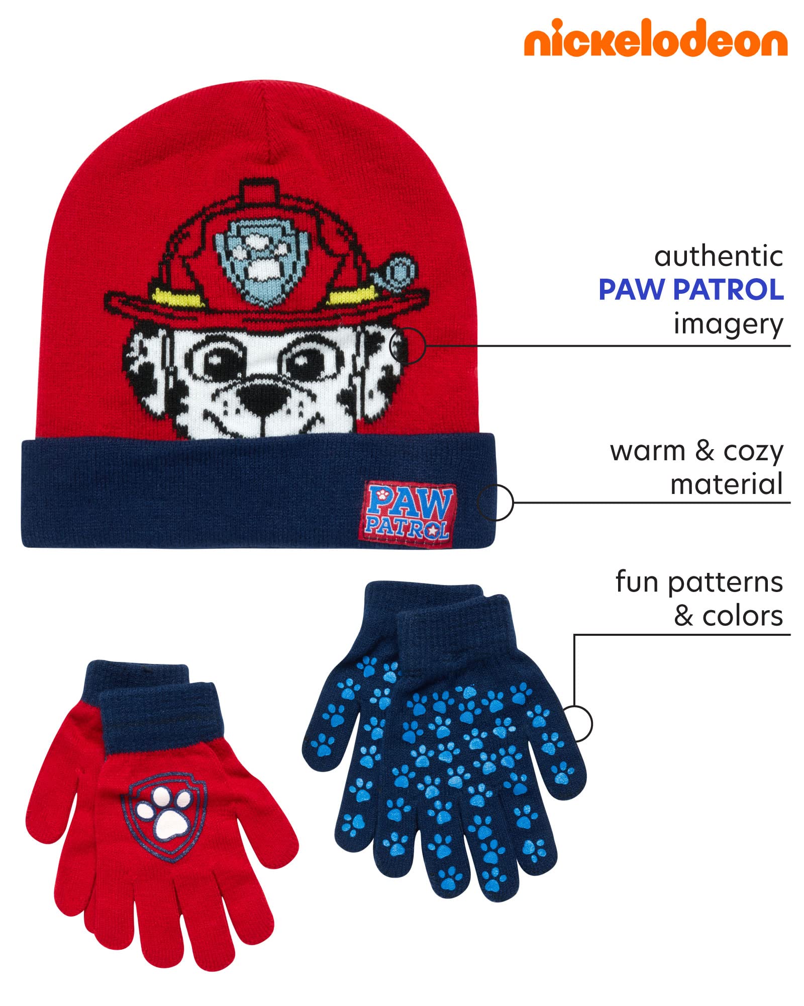 Paw Patrol Winter Hat and Gloves Set for Toddler Boys - 2 Pairs of Mittens - Nick Jr. Kids' Cold Weather Accessories for Outdoor Play & Snow Day Adventures