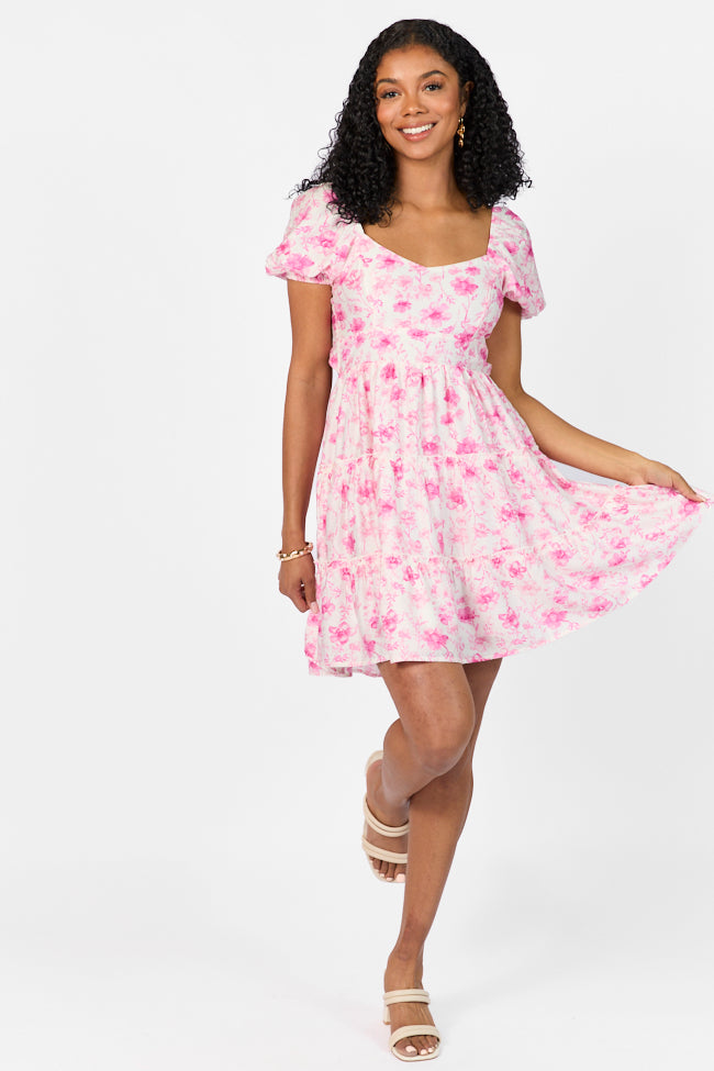 Elegant Pink Floral Dress with Back Bow Detail - Women's Party & Wedding Guest Dress - Perfect for Spring Events, Date Nights & Special Occasions