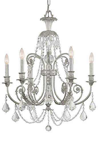 Regis 6-Light Clear Italian Crystal Chandelier in Antique Silver Finish - Elegant Dining Room Lighting for Home Decor & Luxury Interior Design