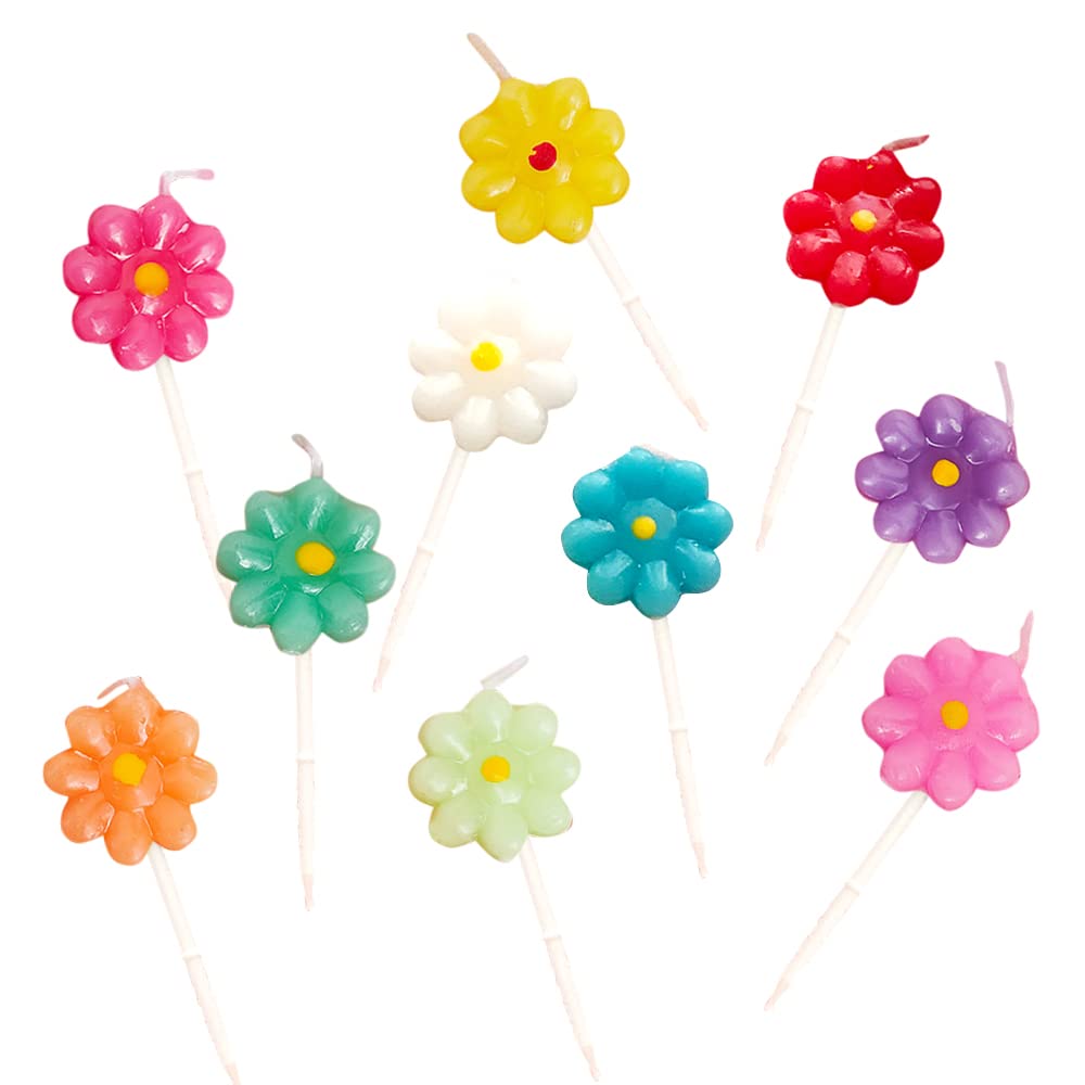 Flower Cake Candles - 10 Pack Floral Shaped Birthday Cake Topper Decorations for Wedding, Baby Shower & Party Celebrations