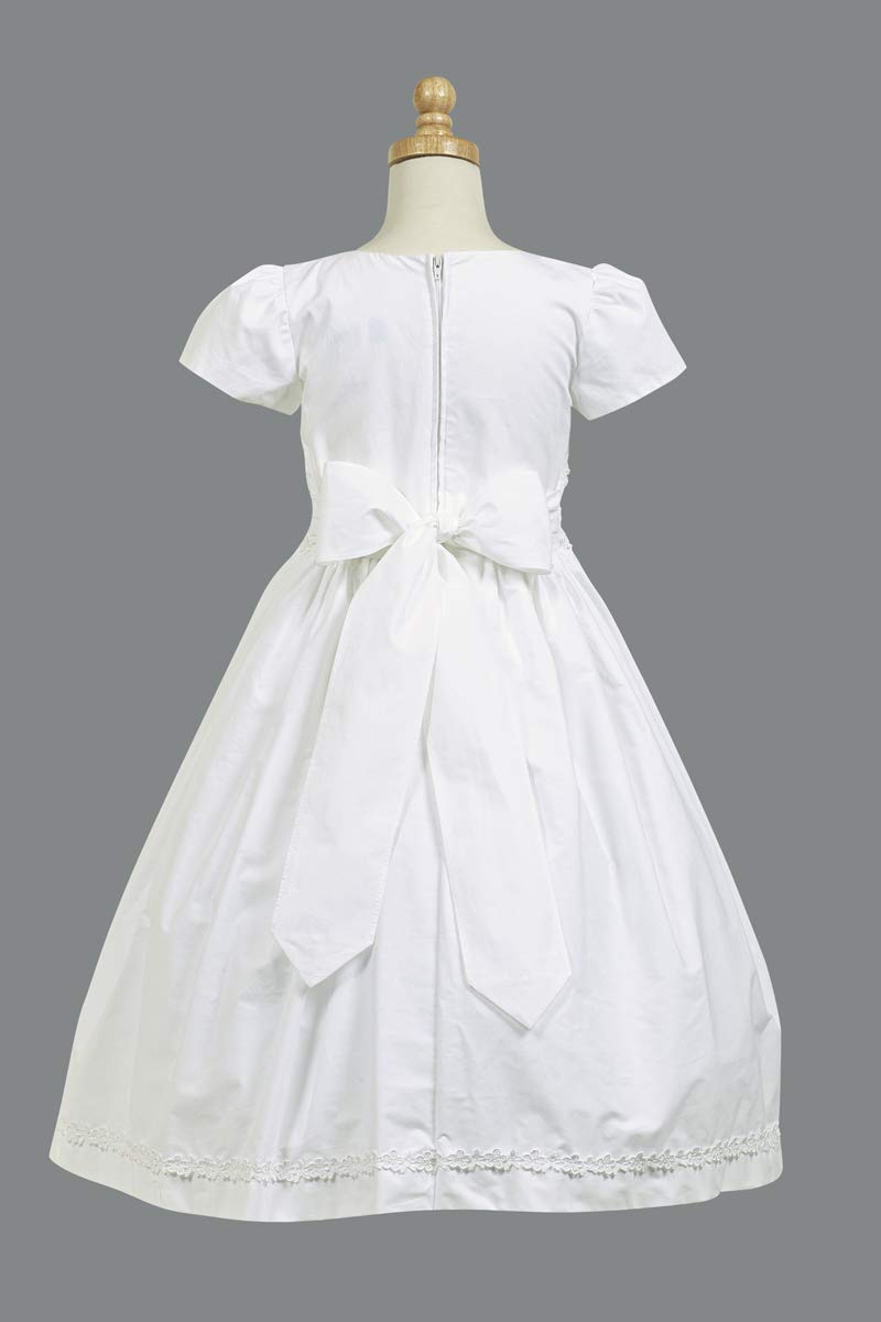 Lito Girls Communion Dress Size 12 - White Cotton Smocked Short Sleeve Church Dress for First Holy Communion & Special Occasions