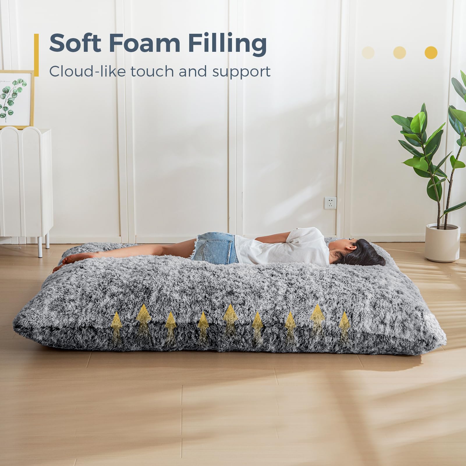 MAXYOYO 3-in-1 Convertible Bean Bag Chair - Giant Memory Foam Sofa Bed & Floor Mattress with High Density Support - Black - Perfect for Living Room, Bedroom, Dorm & Game Room Relaxation