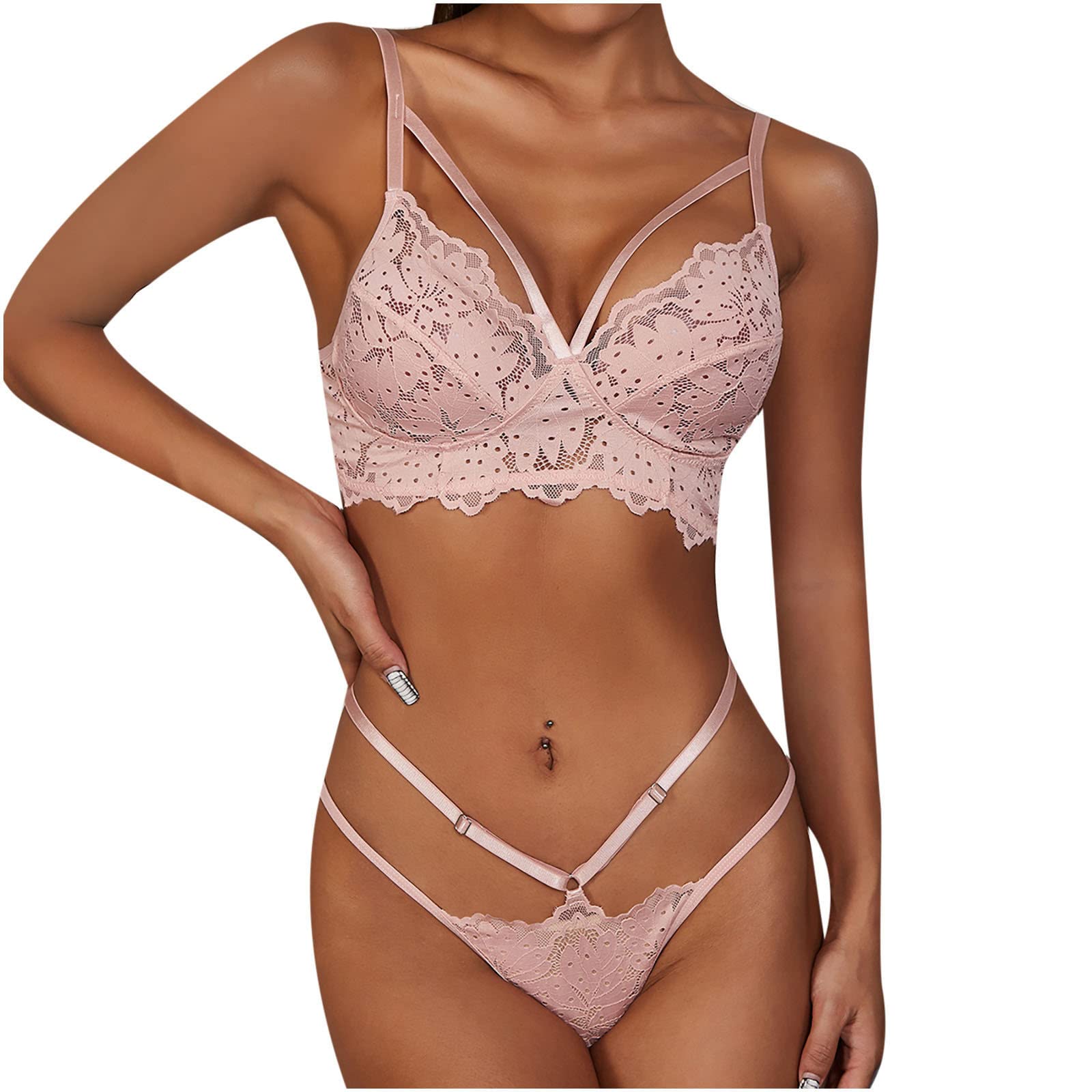 Sexy Lace Lingerie Set for Women - Embroidered Push Up Bra & Panty Set with Crisscross Straps | Valentine's Gift, Bridal Nightwear, Romantic Occasion Wear