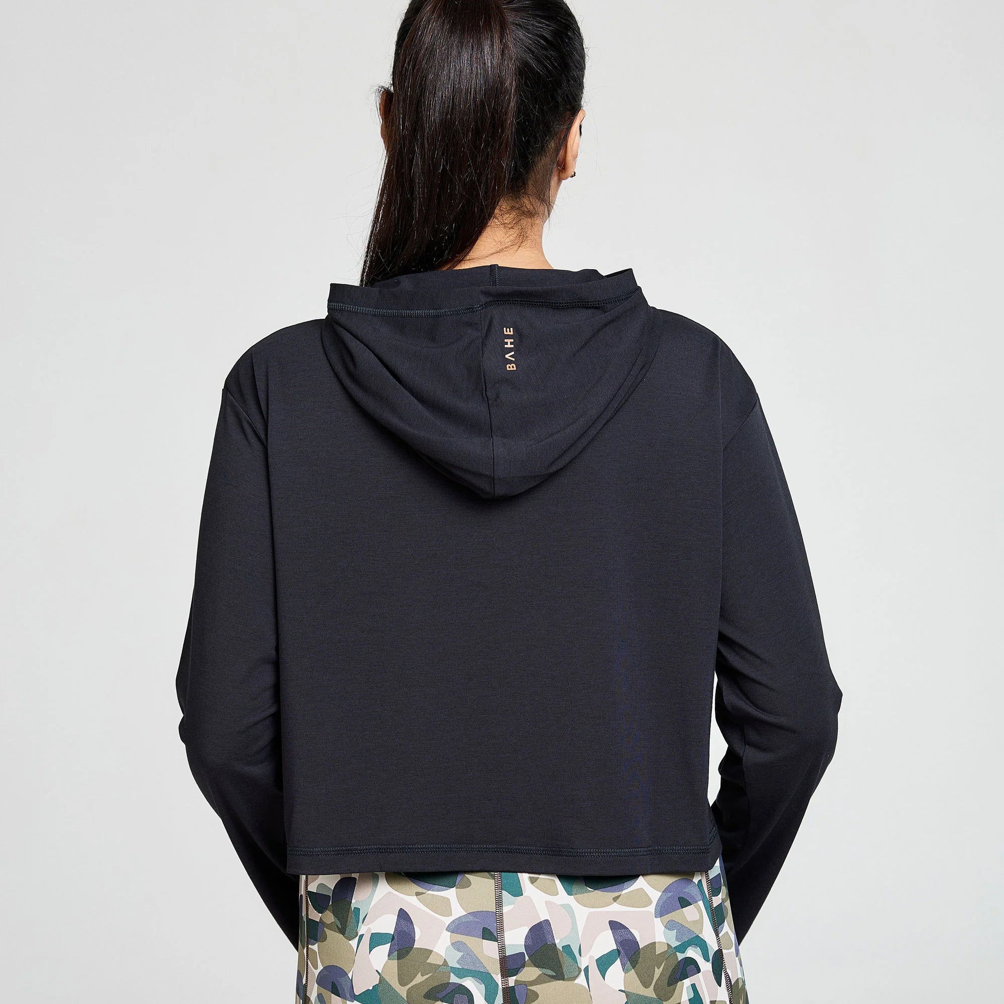 BAHE Zephyr Short Sleeve Boxy Hooded T-Shirt for Women - Black | Casual Streetwear, Loungewear & Everyday Comfort
