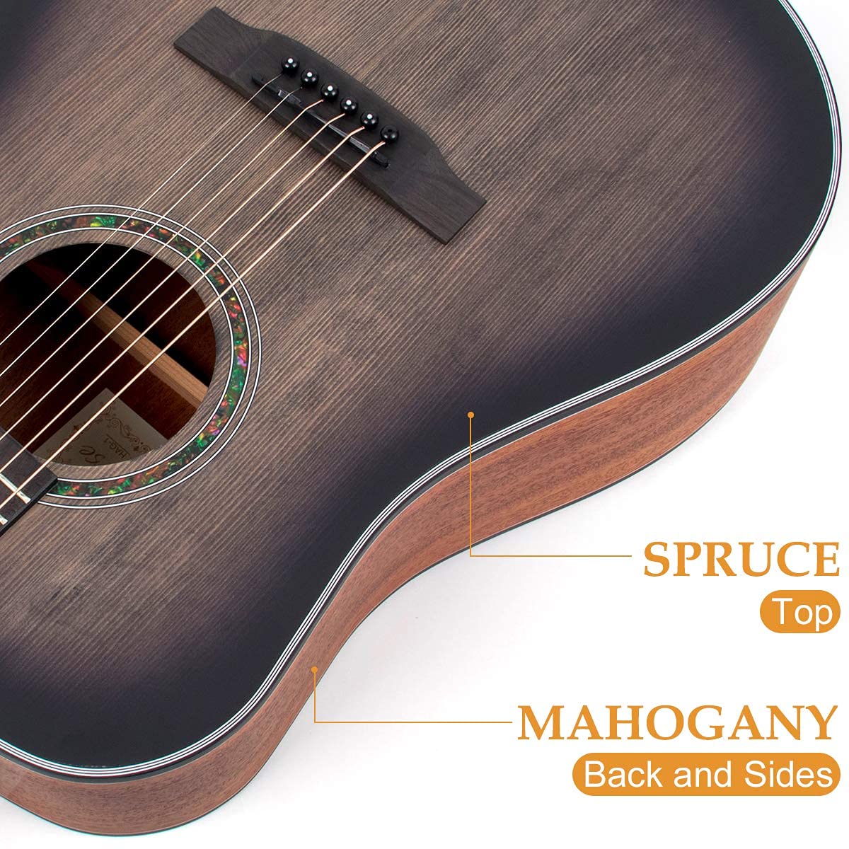 41 Inch Full-Size Dreadnought Acoustic Guitar with Cutaway - Professional Folk Guitar with 6 Metal Strings & Complete Beginner Kit (Gig Bag, Tuner, Strap, Picks) - Perfect for Beginners, Camping, Travel & Home Practice