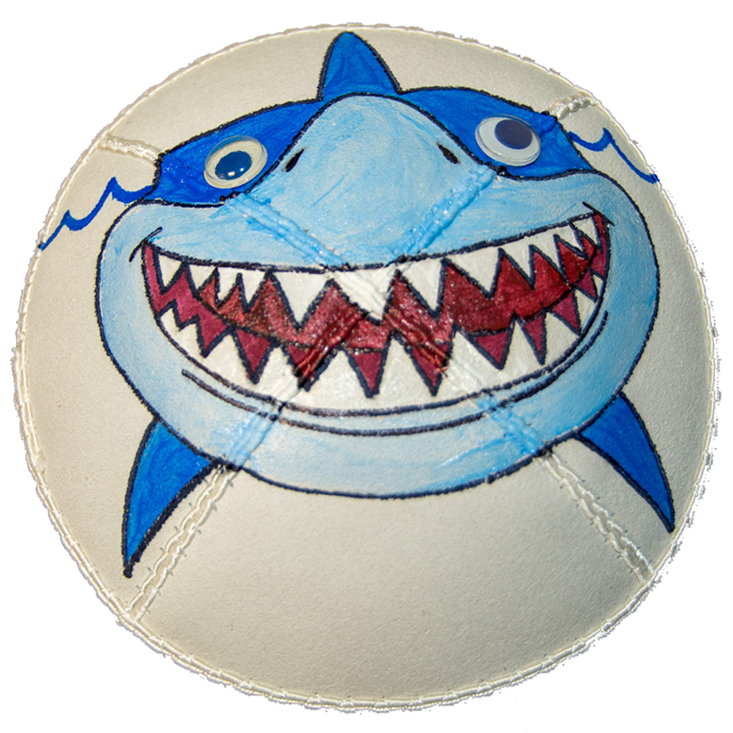 Hand-Painted Kippah (Yarmulke) with Googly-Eyed Shark Design - Jewish Religious Head Covering for Synagogue, Bar Mitzvah & Jewish Holidays