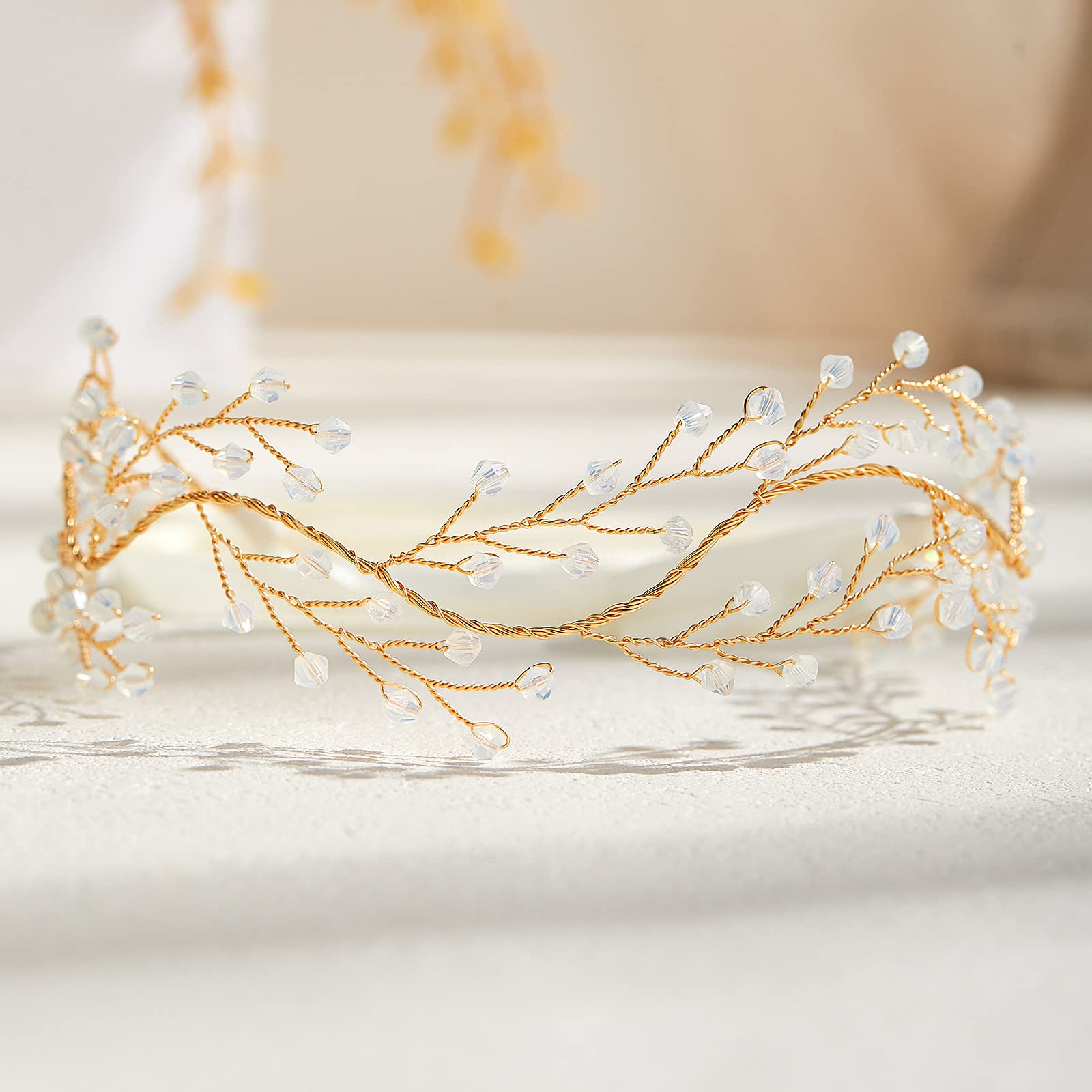 AW BRIDAL Crystal Wedding Headpiece for Brides - Gold Hair Vine with Rhinestones, Bridal Hair Accessories for Women, Perfect for Weddings, Prom, and Special Occasions