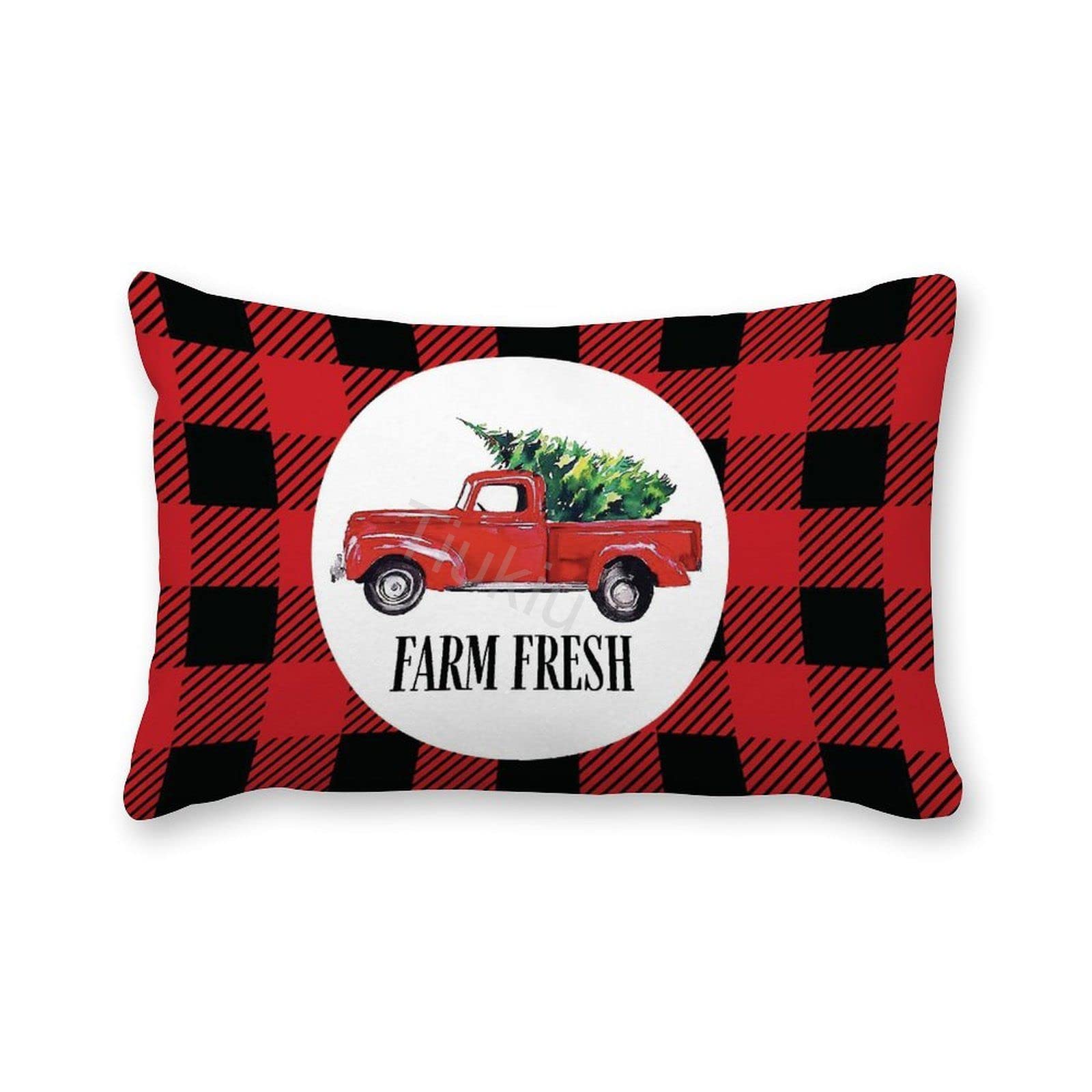**2-Pack Canvas Christmas Truck Buffalo Plaid Lumbar Pillow Covers - 12x18 Inches Decorative Throw Pillow Cases for Couch, Sofa, Bed & Living Room - Perfect for Holiday Home Decor & Seasonal Accents**