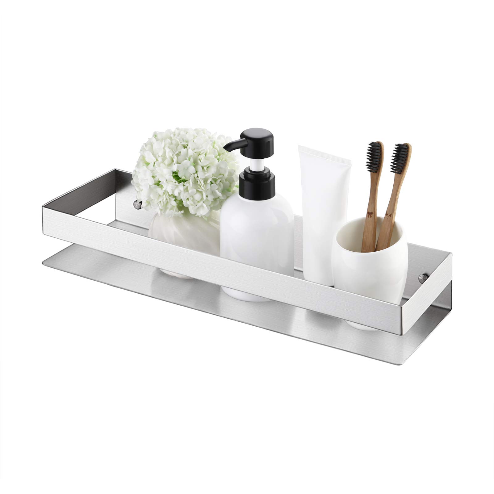 Stainless Steel Shower Shelf - Rustproof Wall Mounted Bathroom Organizer with Brushed Finish, Modern Square Design for Shampoo, Soap & Bath Accessories - Perfect for Small Bathrooms & Showers (Model: BSC205S40A-2)