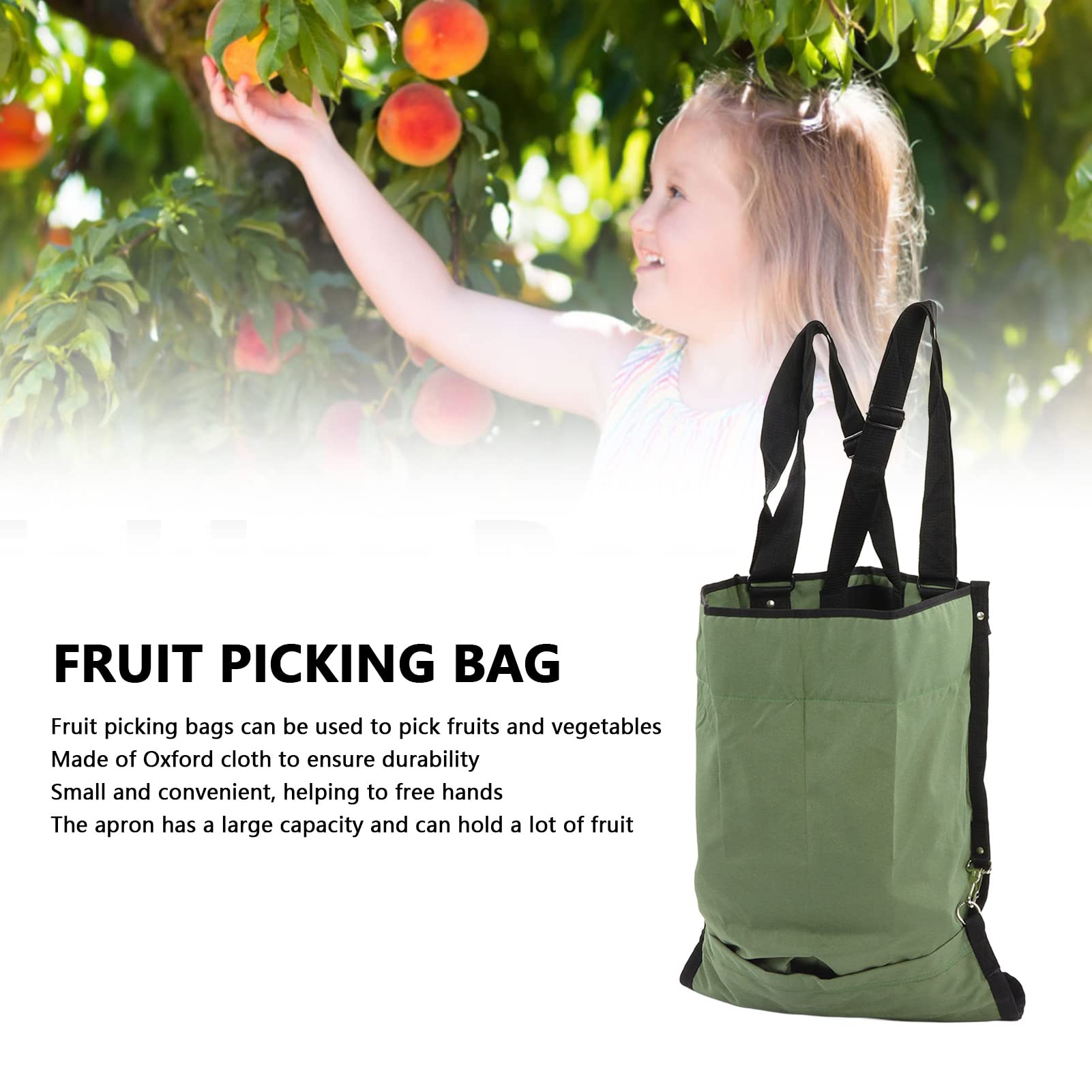 Harvest Apple Picking Bag - Durable 600D Oxford Cloth Adjustable Fruit Harvesting Apron with Double Buckles for Outdoor Orchard, Farm, and Garden Use - Perfect for Apple, Berry, and Vegetable Picking