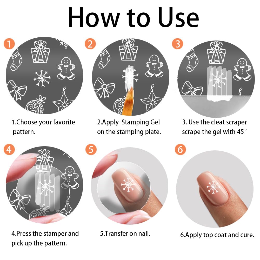 5pcs Christmas Nail Stamping Plates Set - 128 Festive Patterns (Reindeer, Snowman, Snowflake, Bell) | Stainless Steel Nail Art Stencils for Professional Manicure & Salon | Perfect for Holiday Nail Designs, DIY Christmas Gifts & Winter Party Looks