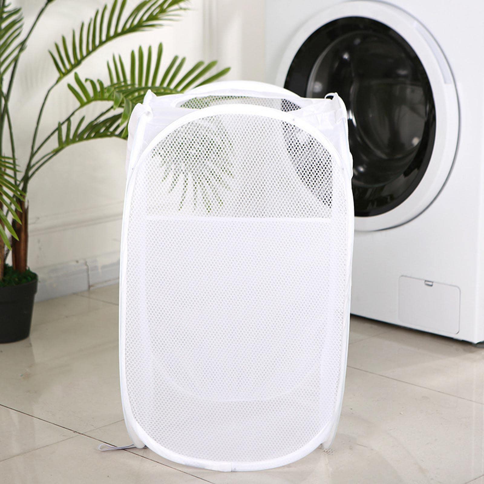 Foldable Laundry Basket with Round Opening - Portable Clothes Hamper for Home, Bathroom & Travel - White | Perfect for Organizing Dirty Clothes in Bedrooms, Dorms & Laundry Rooms