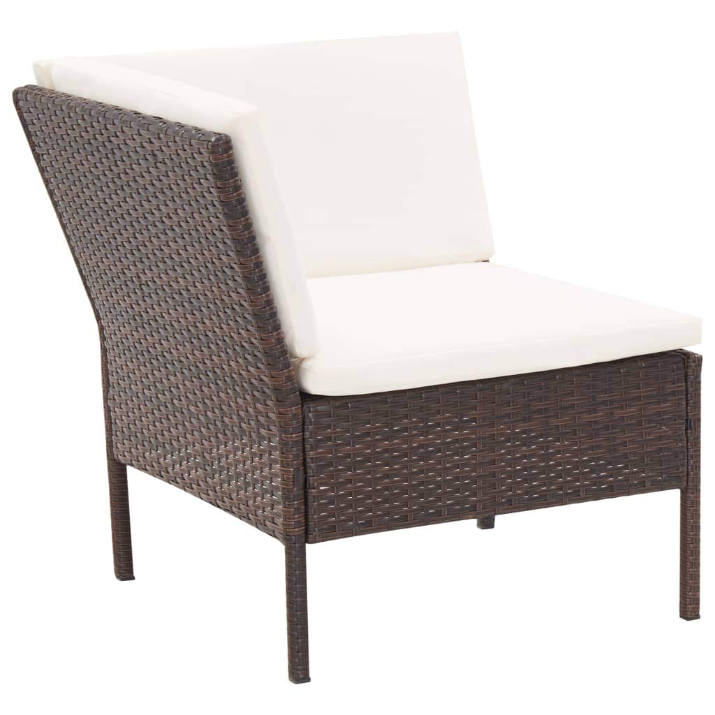 vidaXL 3-Piece Brown Poly Rattan Patio Lounge Set with Cream White Cushions - Outdoor Furniture for Garden, Poolside & Backyard Relaxation
