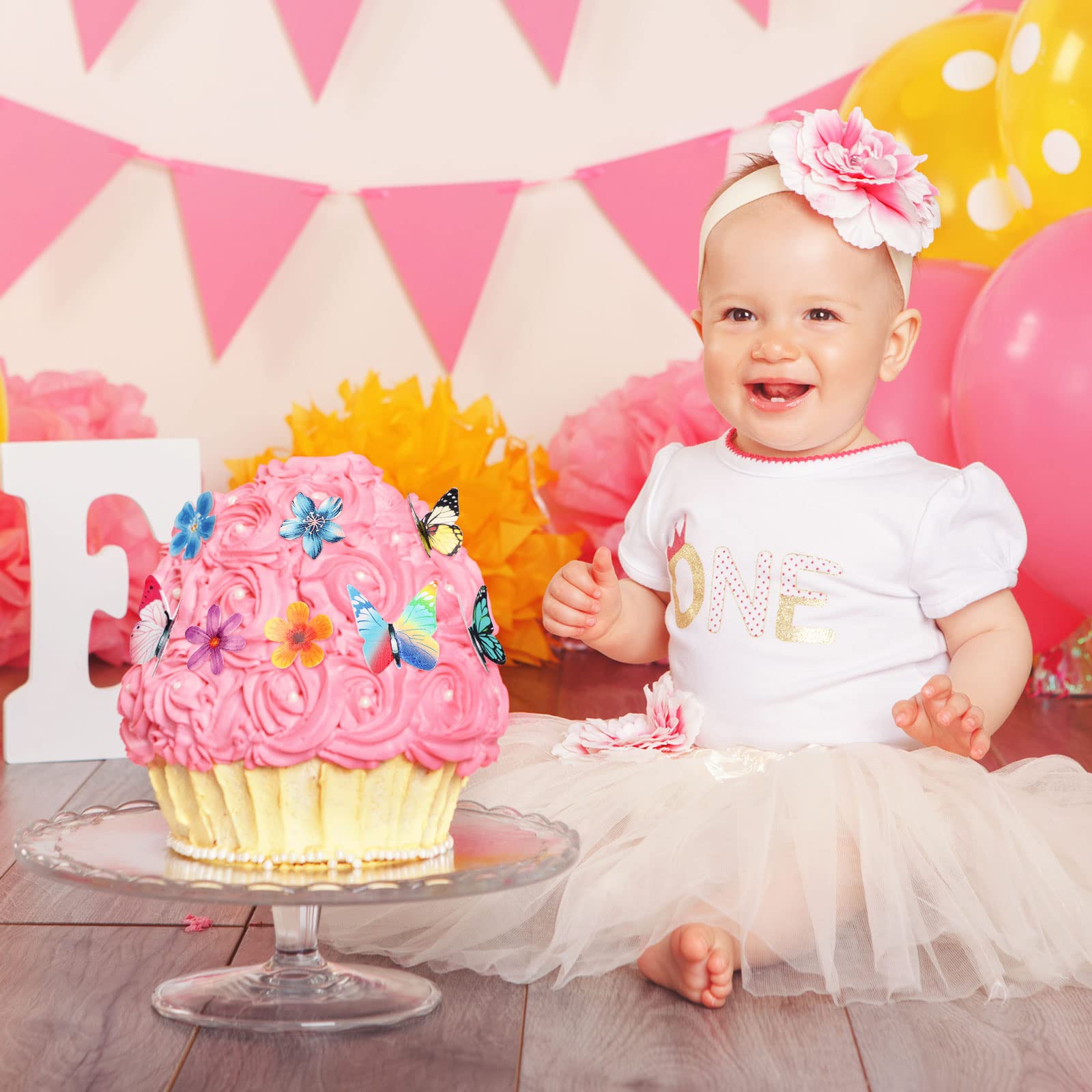 634 Pcs Edible Flowers and Butterflies Cake Decorations - 320 Butterfly & 314 Flower Cupcake Toppers for Wedding, Baby Shower, Birthday Party - Perfect for Kids, Girls, Women Celebration Favors & Food Decor Supplies