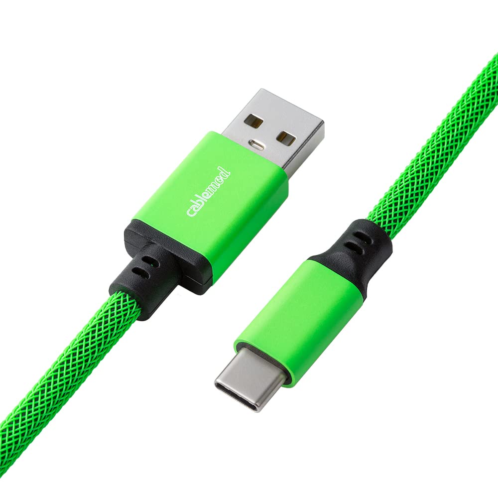 CableMod Pro Straight Keyboard Cable - USB A to USB Type C (Viper Green, 150cm/5ft) | Premium Braided USB Cable for Mechanical Keyboards, Gaming Setup & Office Workstation