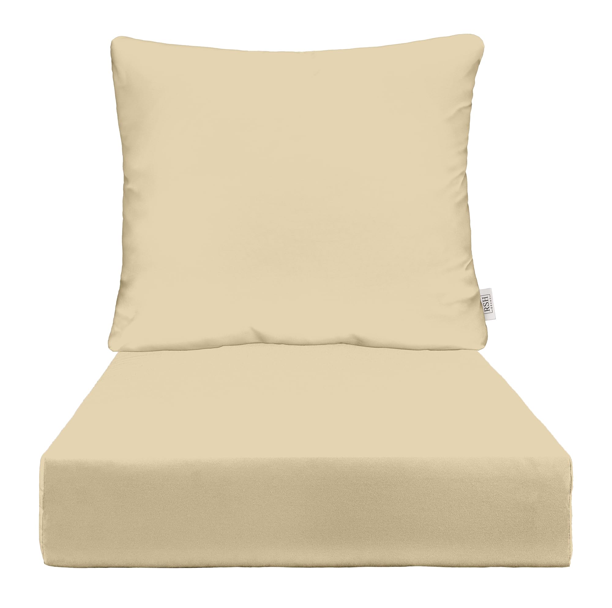 RSH DECOR: Sunbrella Deep Seating Cushion with Pillow Back | 24” x 27” Waterproof & Fade-Resistant Outdoor Chair Cushion Set | Patio Furniture Cushions in Antique Beige Canvas | Perfect for Backyard, Poolside & Garden Relaxation