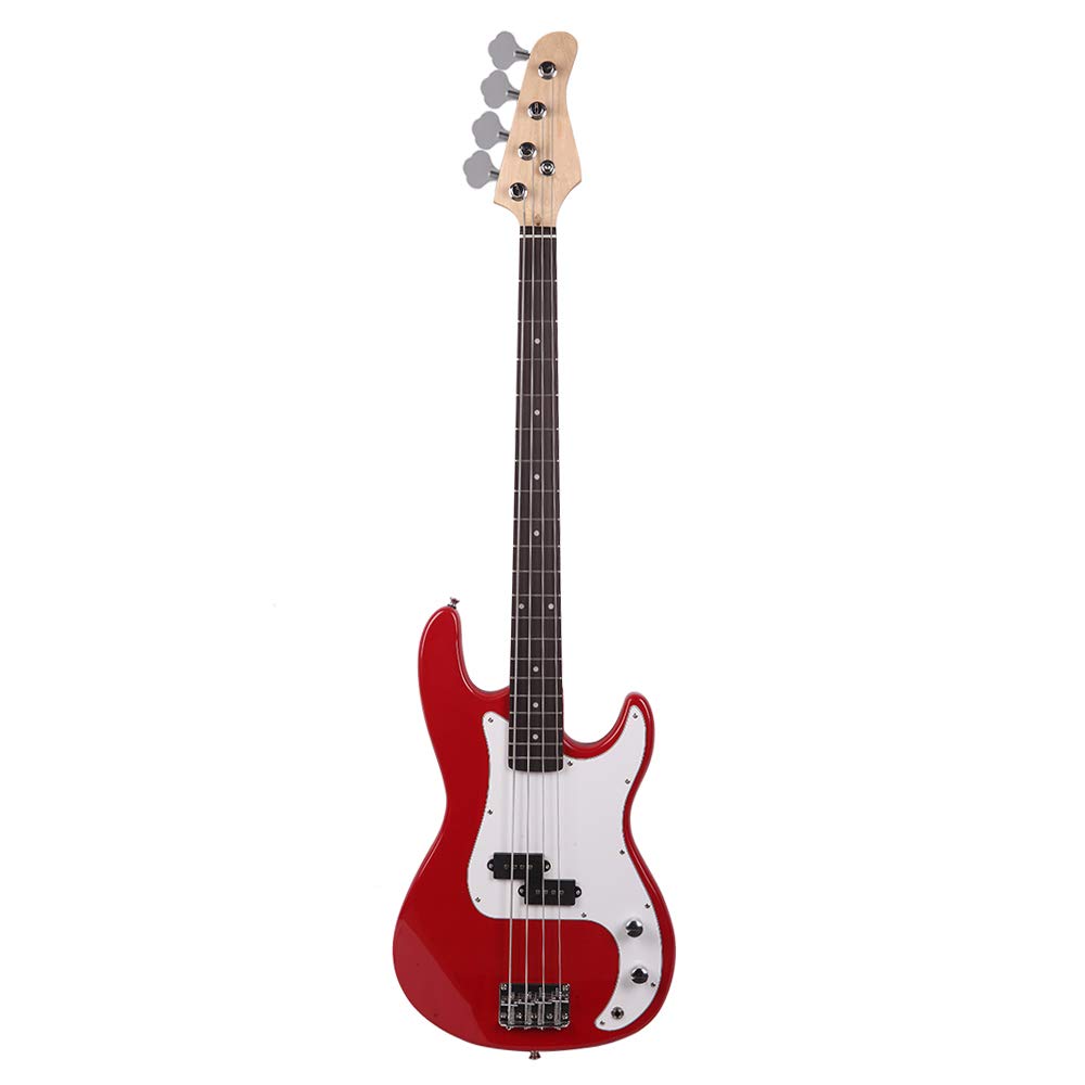 Lykos Fashion White Full Size 4-String Electric Bass Guitar with Burning Fire Design (Red) - Perfect for Rock Performances, Studio Recording & Stage Shows