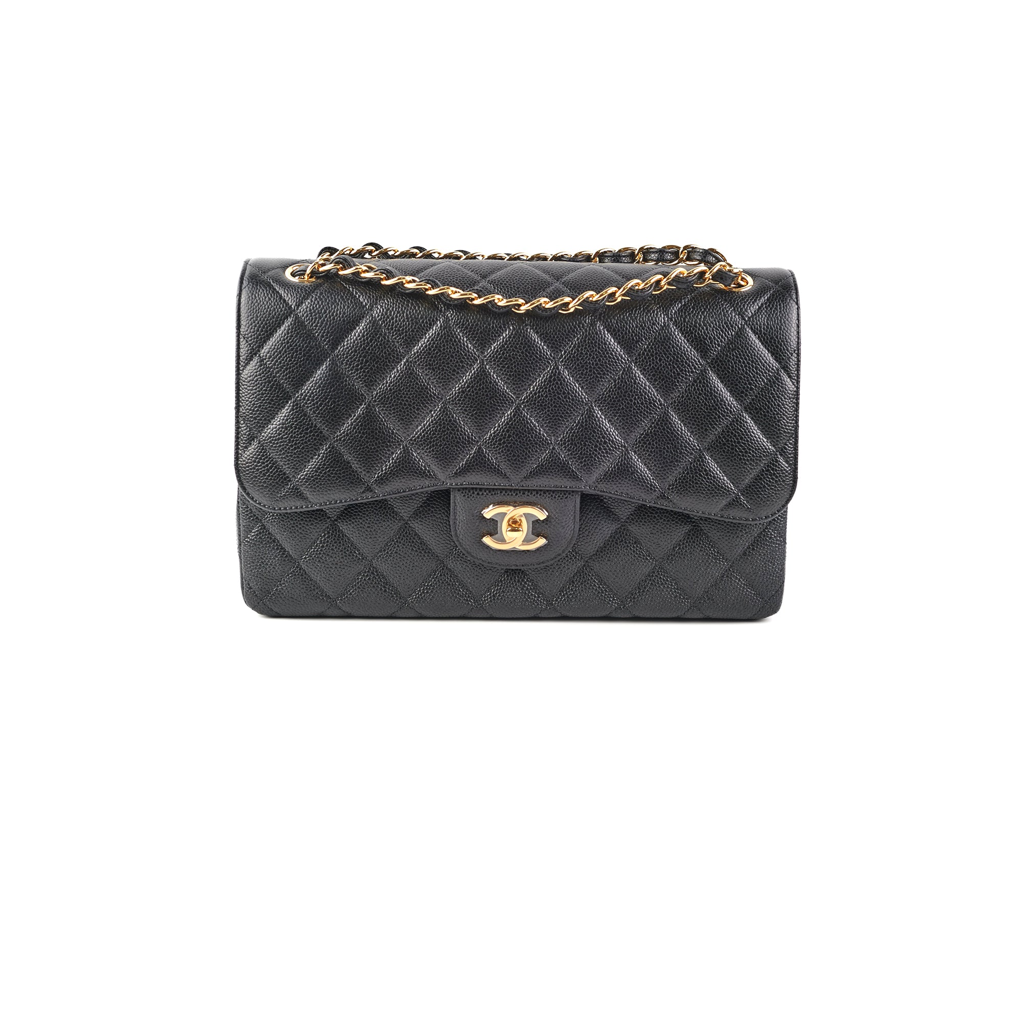 Authentic Chanel Quilted Jumbo Flap Bag in Black Caviar Leather with Gold Hardware - Perfect for Luxury Fashion & Special Occasions
