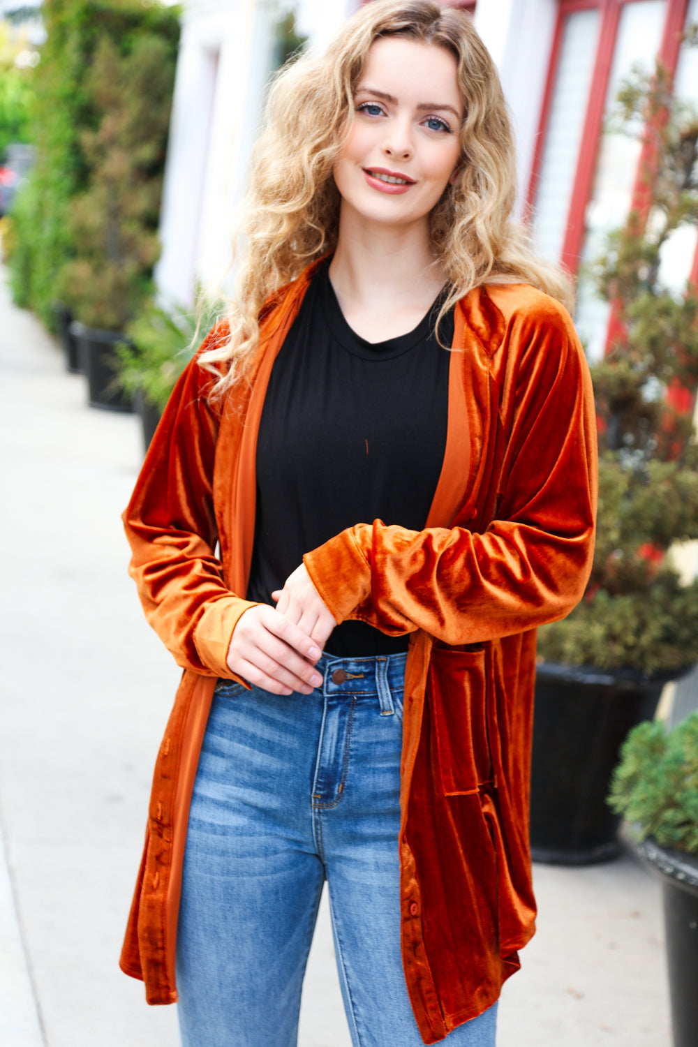 Stylish Rust Velvet Button Down Tunic Top for Women - Elegant Fall & Winter Blouse for Office, Party & Date Nights