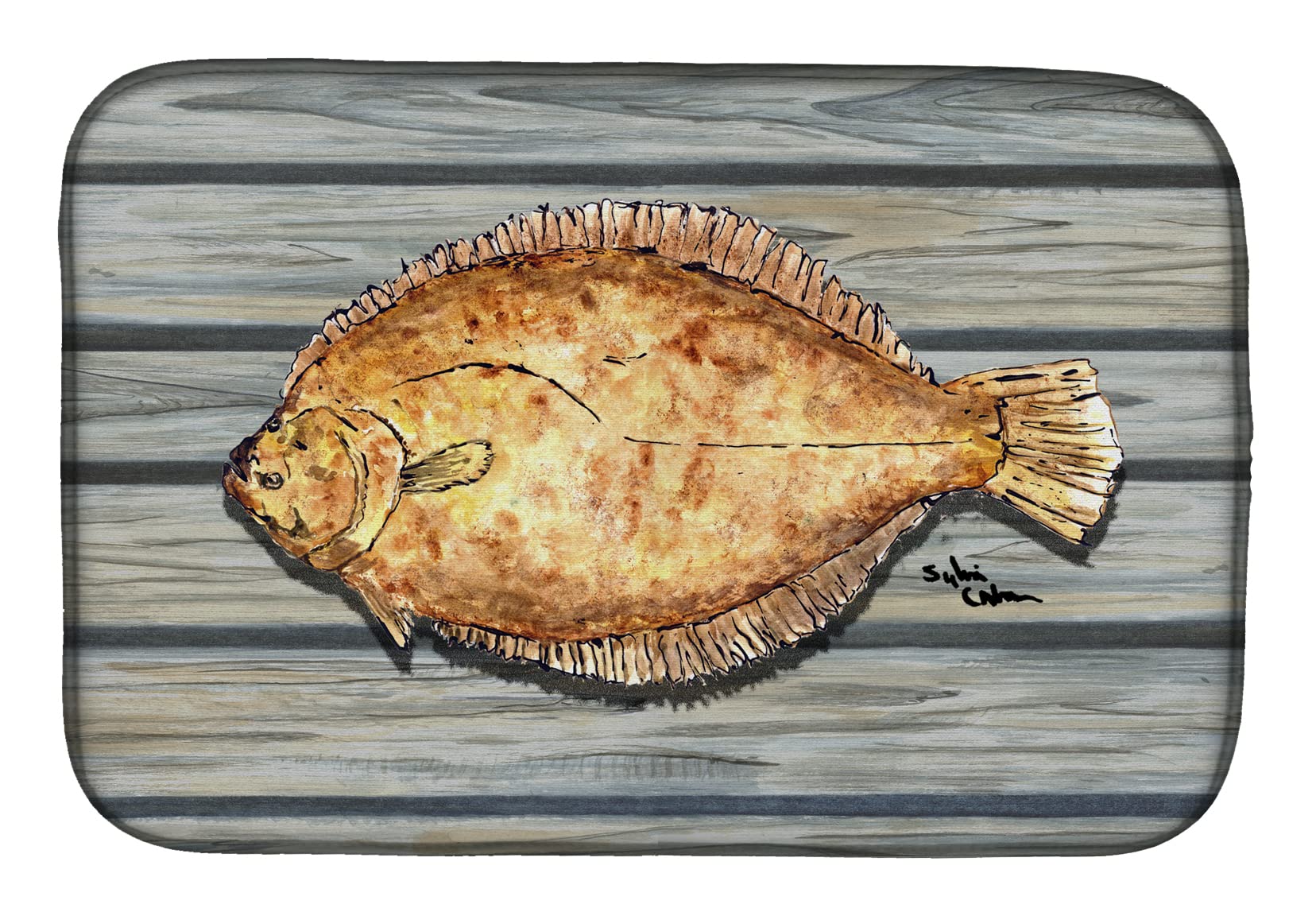 Absorbent Fish Flounder Dish Drying Mat for Kitchen Counter - 14 x 21 Inch Multicolor Non-Slip Dish Drainer Pad | Perfect for Drying Dishes, Utensils & Cookware on Countertops
