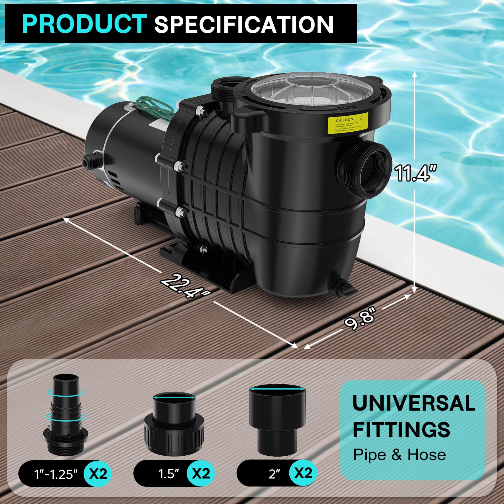 2 HP 6900GPH Powerful Self-Priming Pool Pump for Above Ground/Inground Pools (15,000-31,000 Gallons) - Dual Voltage Swimming Pool Pump with Strainer Basket & Drain Plug | Ideal for Backyard, Residential & Commercial Pool Maintenance