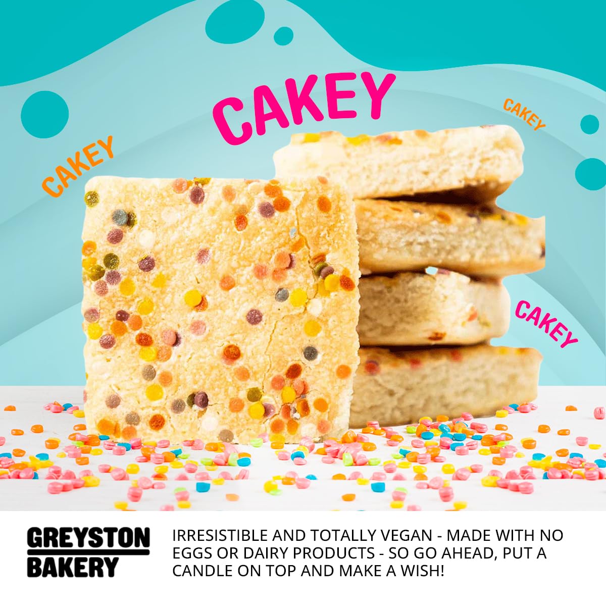 Vegan Birthday Cake Blondie with Sprinkles - Kosher Certified, Preservative Free - 8 Individually Wrapped 2.5 oz Bars - Perfect for Parties, Gifts, Holidays & Snacking (Birthday Cake Flavor) | Great for Office Treats, Baby Showers & Birthday Celebrations