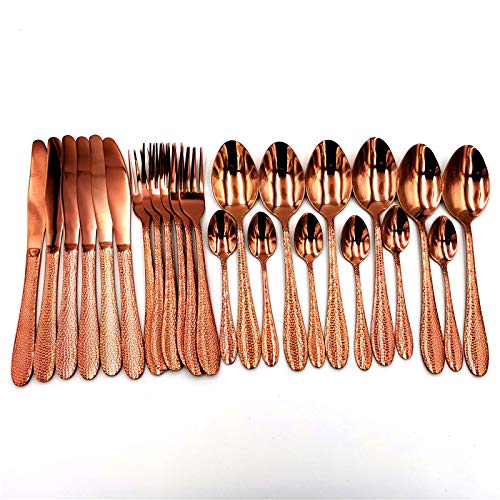 24-Piece Stainless Steel Flatware Set - 18/10 Rose Gold Silverware Cutlery with Forks, Spoons & Knives - Elegant Dinnerware for Holiday Gifts, Wedding Registry & Formal Dining