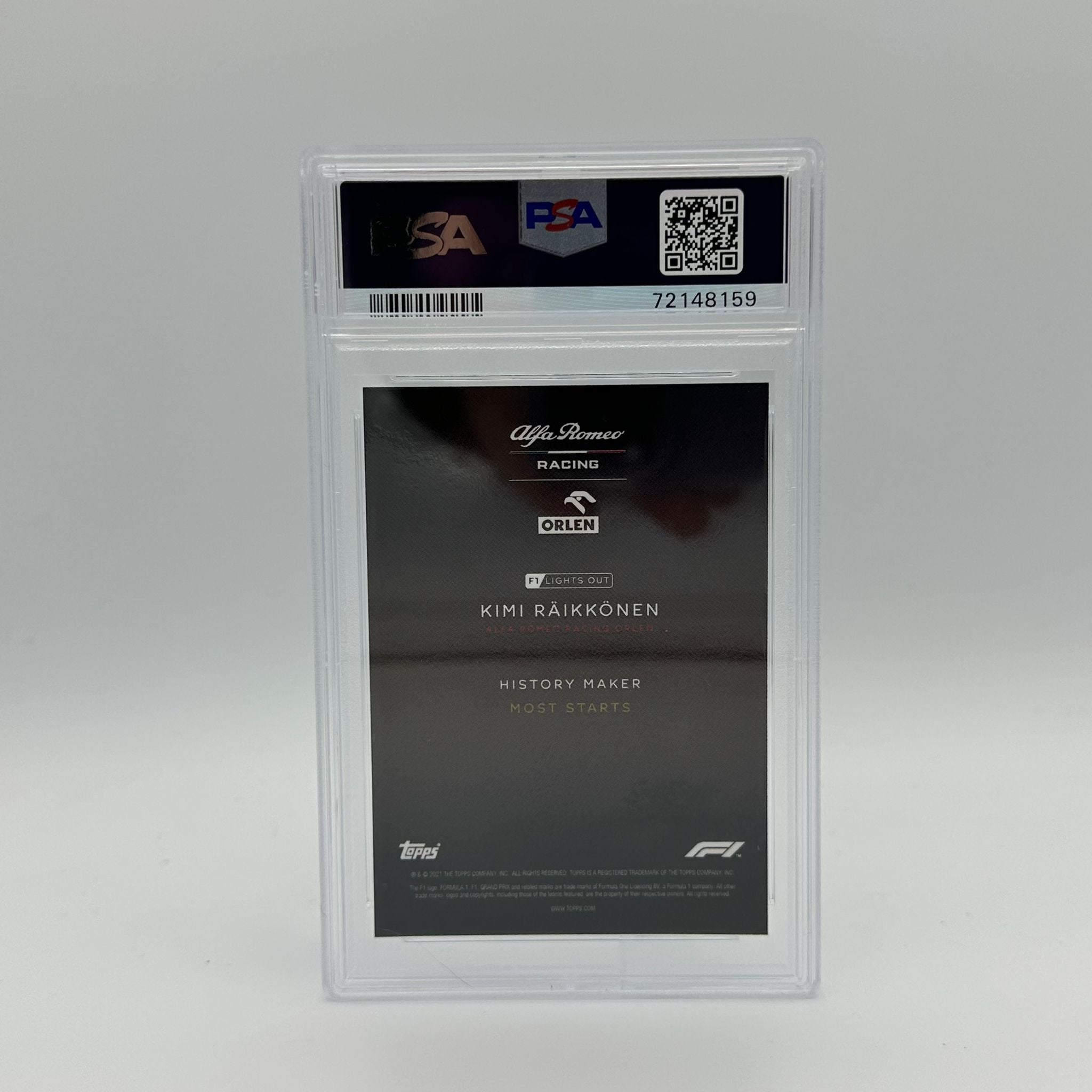 PSA 9 Graded 43/50 Kimi Raikkonen History Maker Trading Card - Rare Collectible for F1 Fans & Sports Memorabilia Enthusiasts - Perfect for Display, Investment, and Gifting
