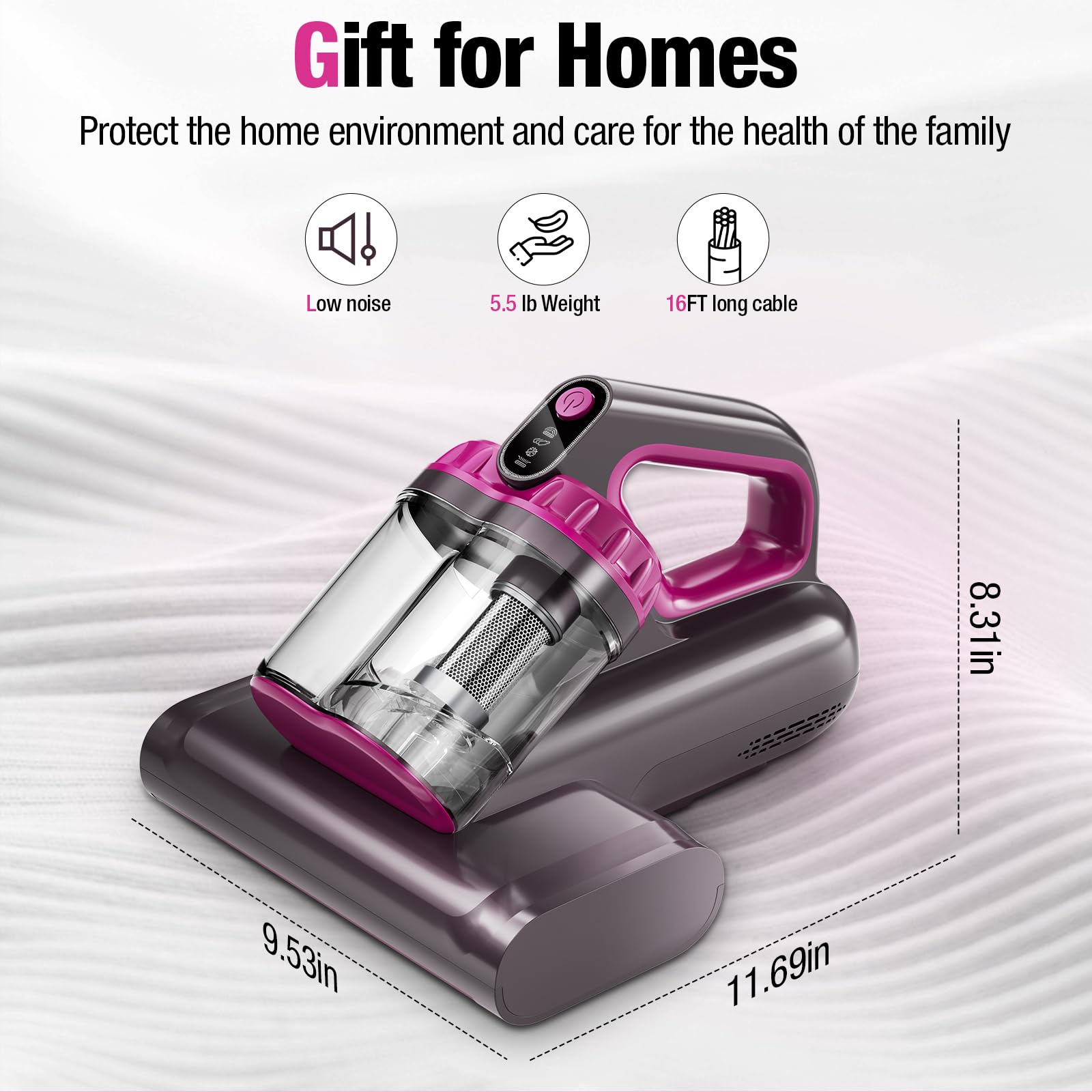 17KPa 650W Mattress Vacuum Cleaner with 273nm UV-C Light & 145°F Ultrasonic Heating - 80,000 RPM Brushroll, Wide Suction for Pillows, Cribs, Sofa (Black, Corded) - Perfect for Allergy Relief & Deep Cleaning Beds, Furniture & Baby Items