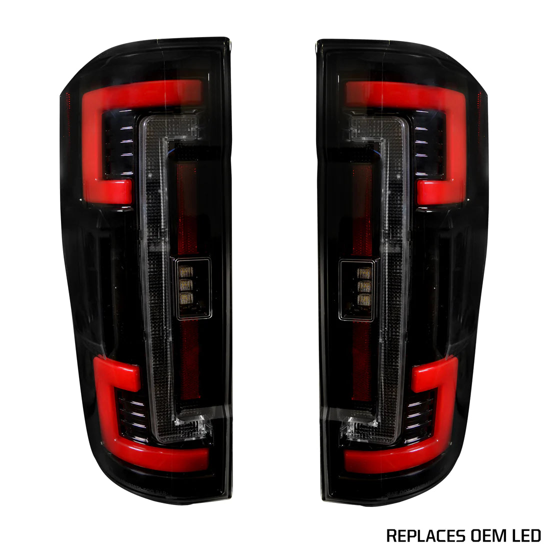 Ford Super Duty 2020-2022 LED Tail Lights - Smoked Black OLED Replacement for OEM Halogen - Perfect for Truck Upgrades & Nighttime Safety