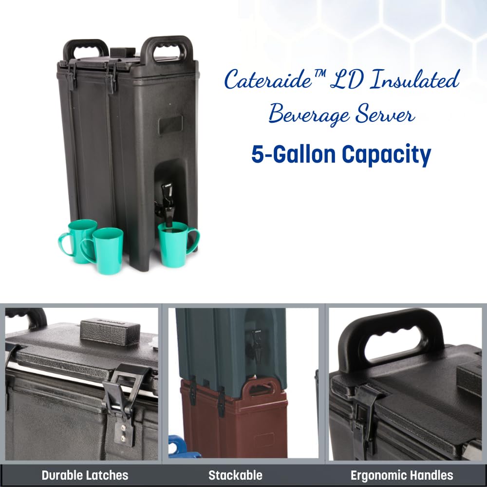 Carlisle 5 Gallon Black Insulated Beverage Dispenser with Handles - Plastic Drink Container for Catering, Events, Restaurants & Kitchens - Perfect for Iced Tea, Lemonade, Punch & Party Drinks
