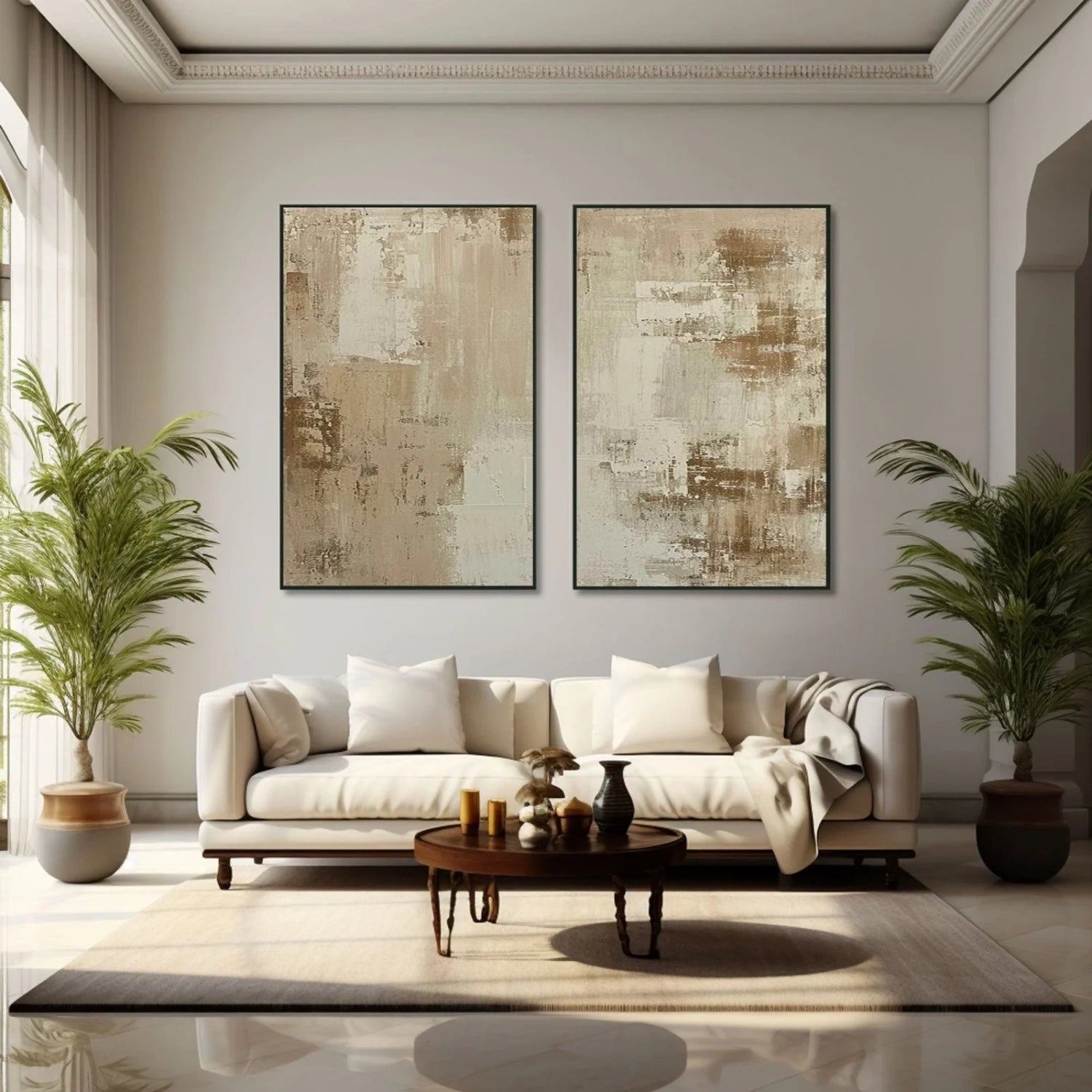 Abstract Beige & Brown Wall Art Set of 2 Paintings - Modern Home Decor for Living Room, Bedroom & Office #BB139
