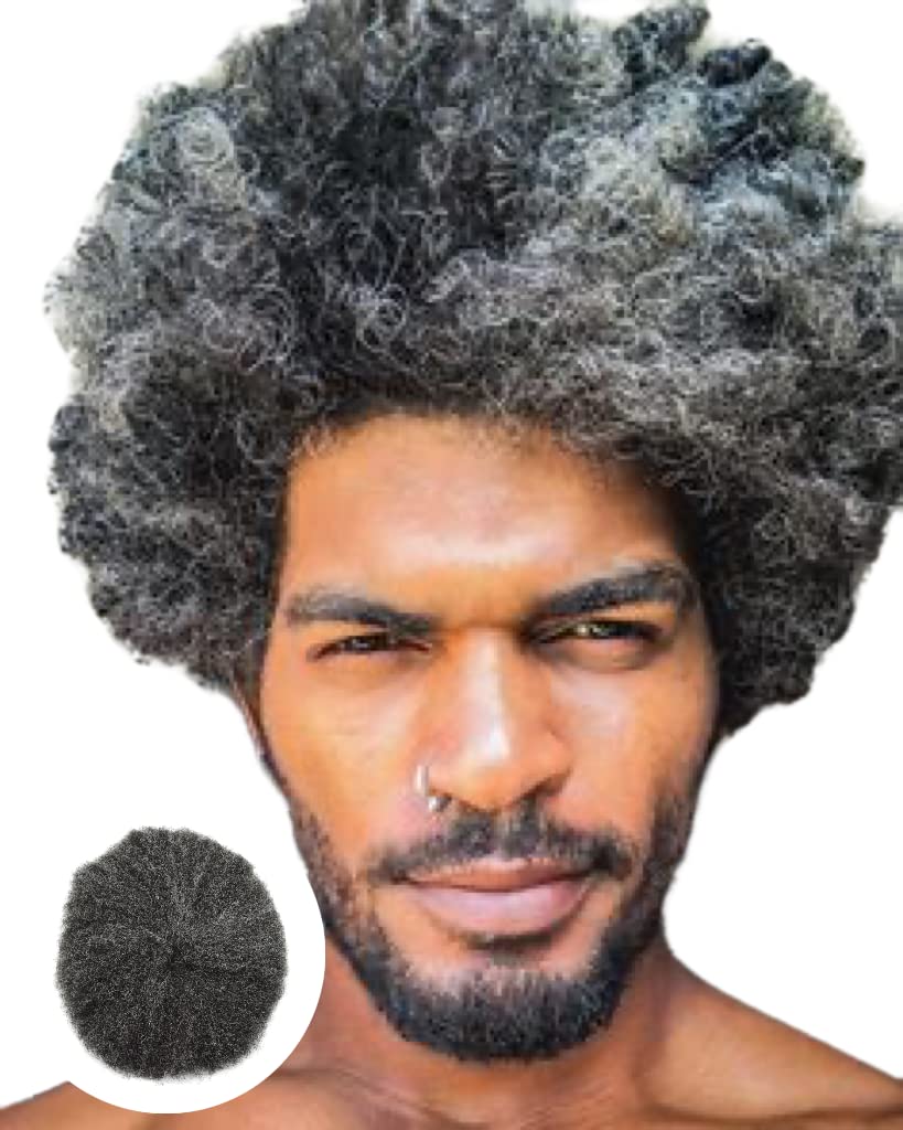 8x10 Full Lace Afro Toupee for Black Men - Kinky Curly Virgin Human Hair System - 120# Jet Black with 6mm Natural Hairline - African American Men's Hair Replacement Unit | Perfect for Daily Wear, Special Occasions & Hair Loss Solutions