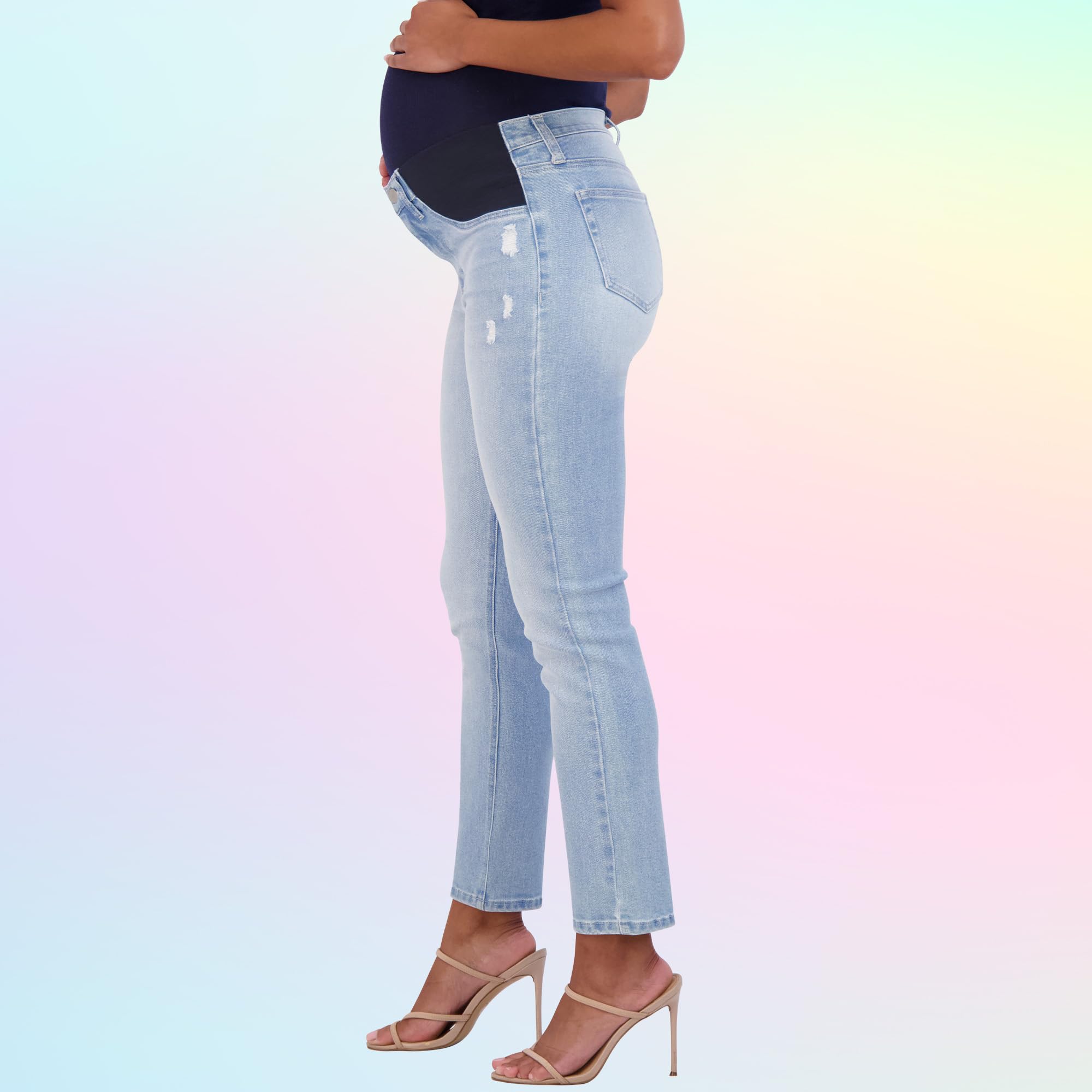 Savi Parker Women's Maternity Jeans Under The Belly - Comfortable Stretch Straight Leg Distressed Pregnancy Pants - 29